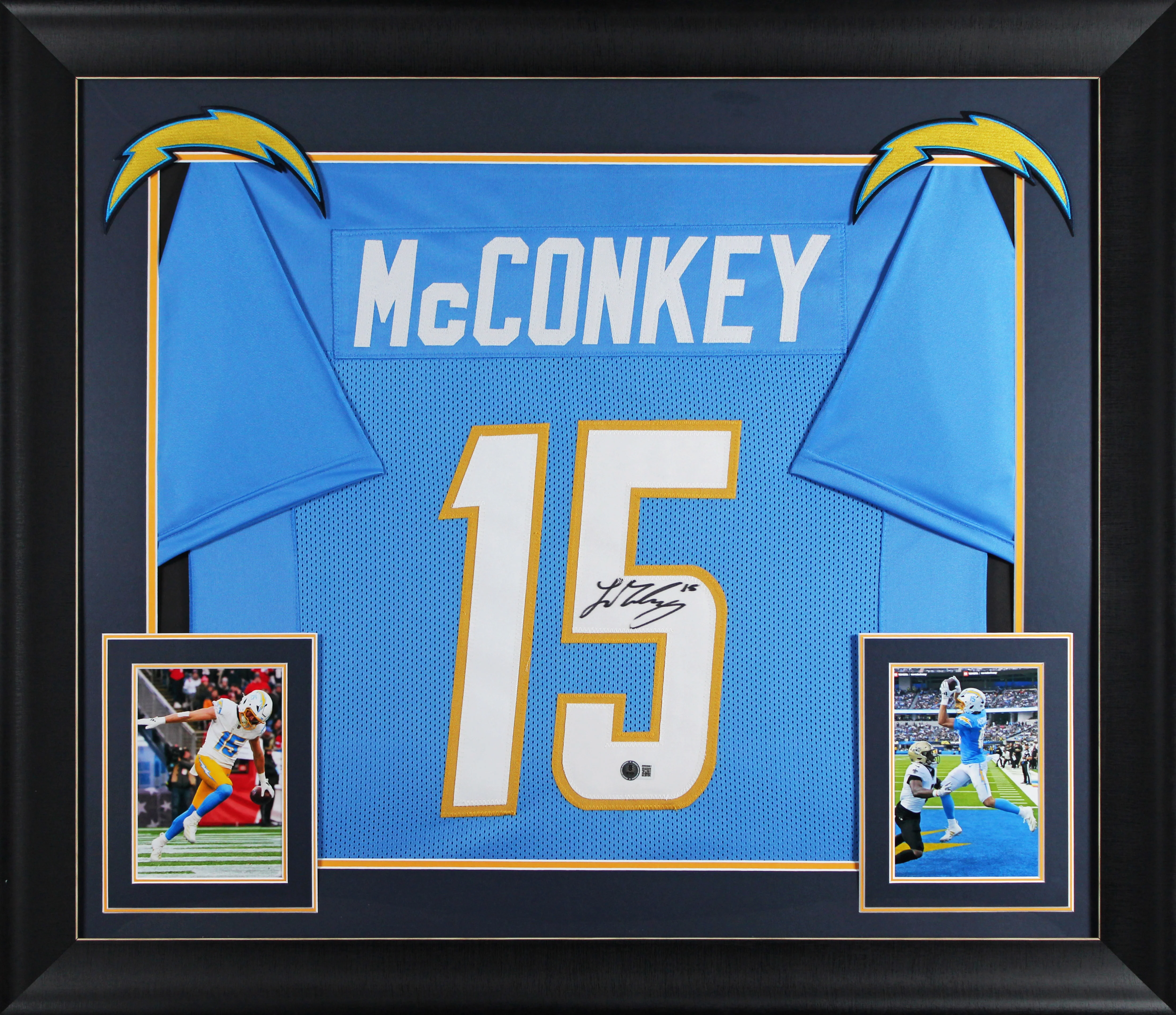 Ladd McConkey Authentic Signed Powder Blue Pro Style Framed Jersey BAS Witnessed - Image 2