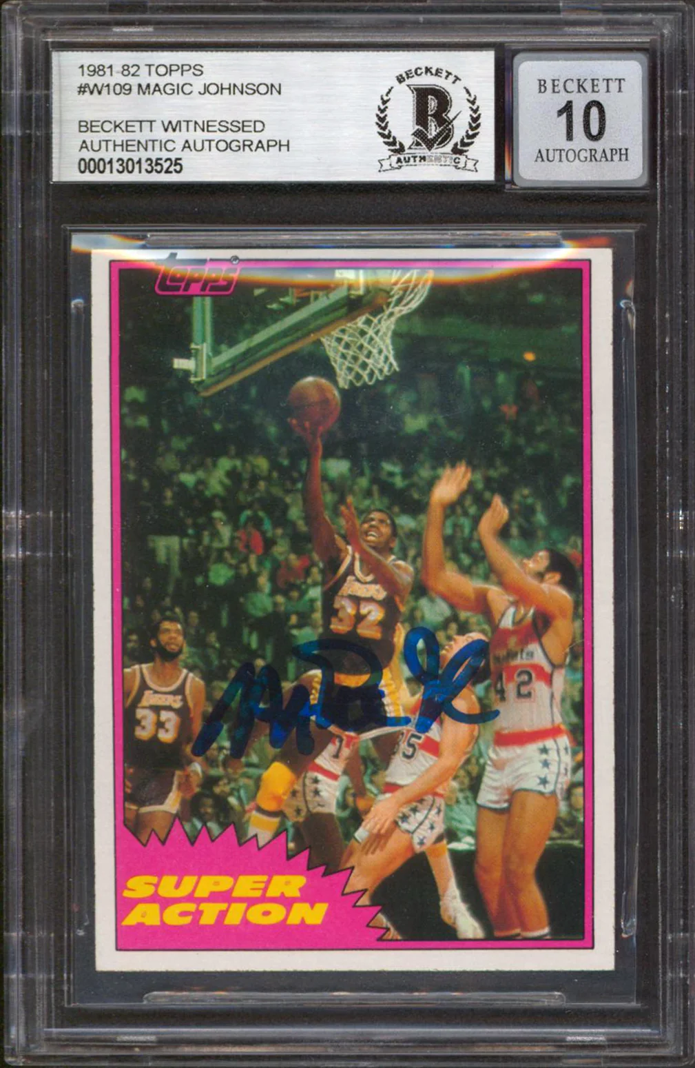 Lakers Magic Johnson Authentic Signed 1981 Topps #W109 Card Auto 10! BAS Slabbed - Image 2