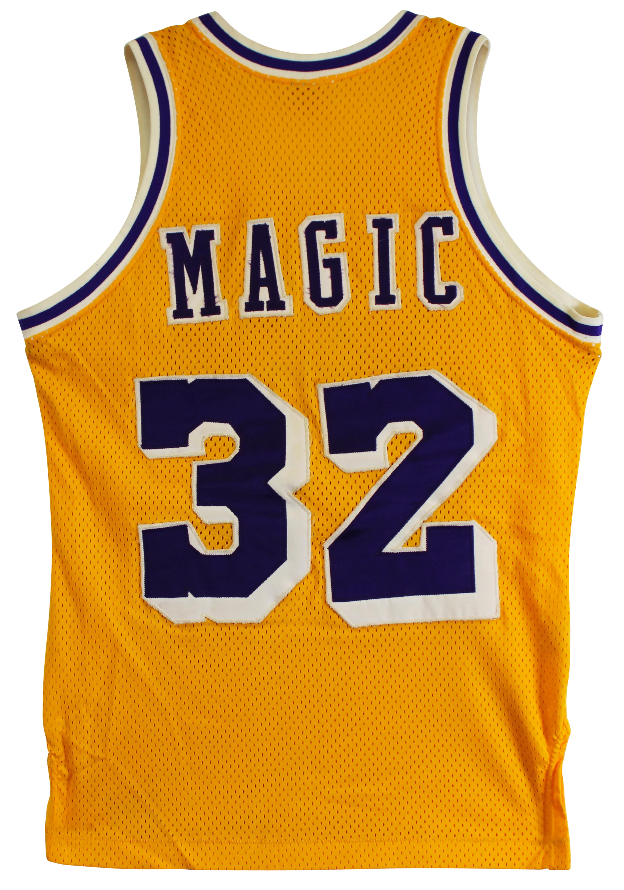 Lakers Magic Johnson "HOF 02" Signed Yellow MacGregor Sand-Knit Jersey BAS Wit 5 - Image 7