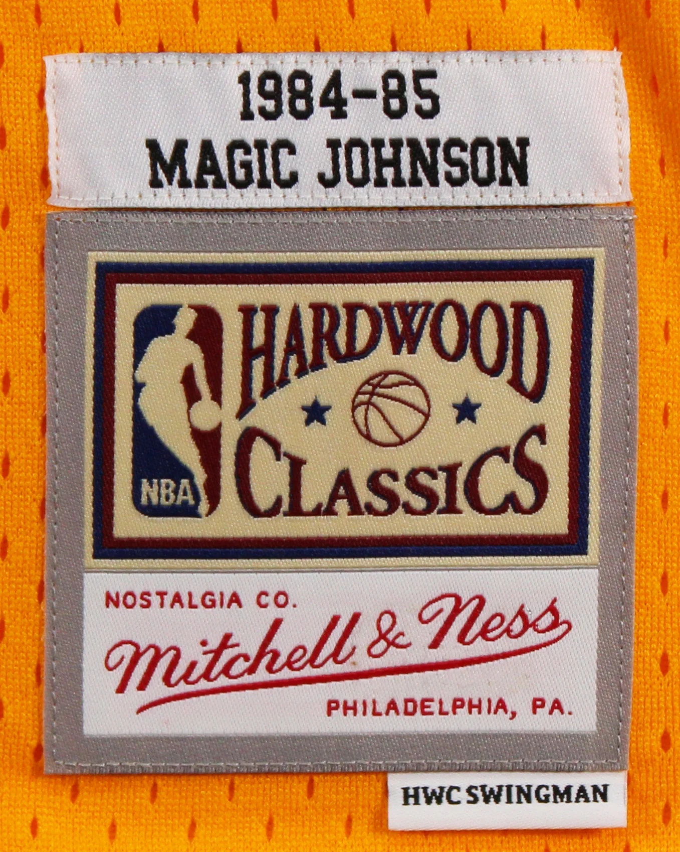 Lakers Magic Johnson "Showtime" Signed Yellow M&N HWC Swingman Jersey BAS Wit - Image 7