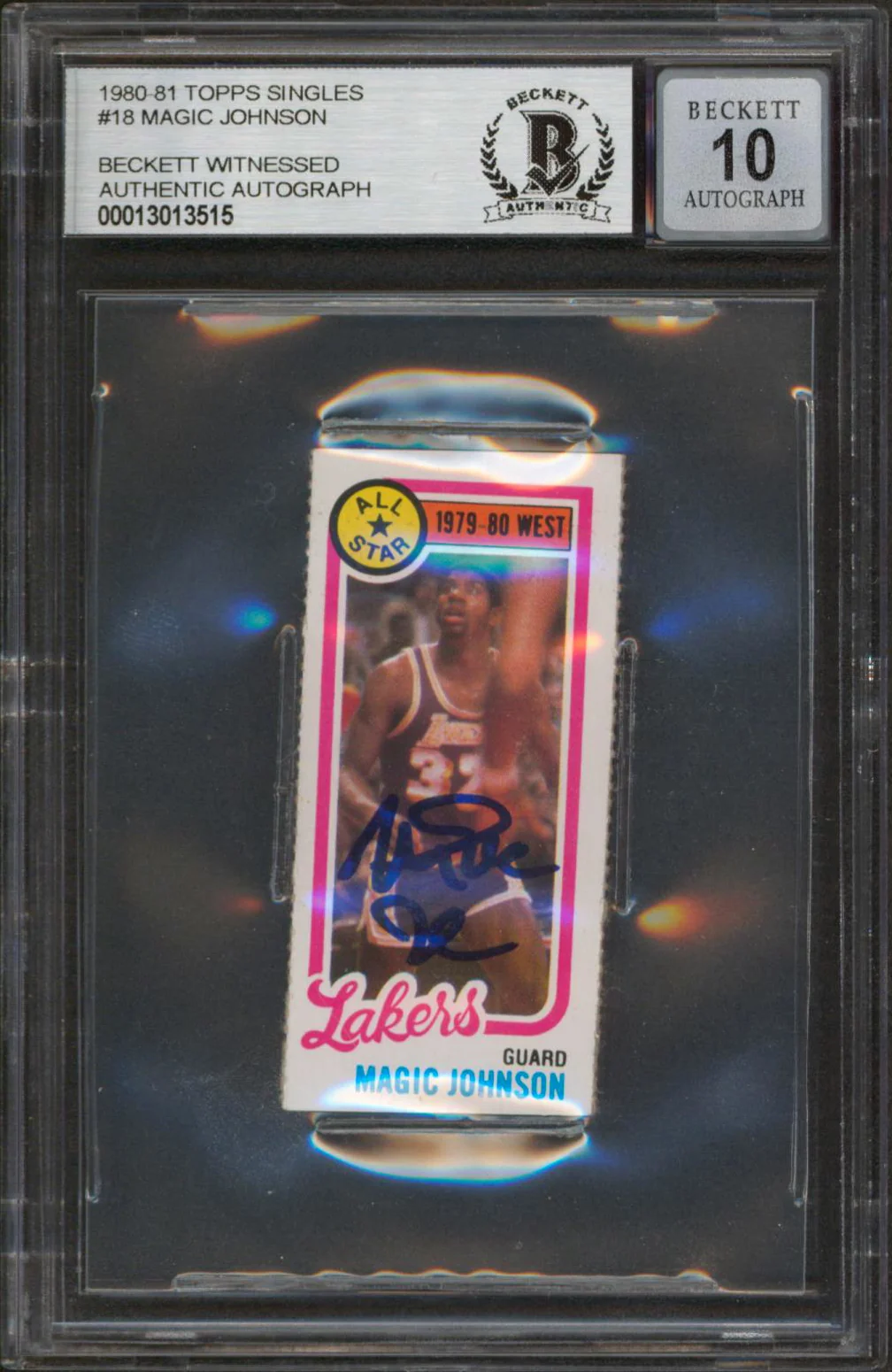 Lakers Magic Johnson Signed 1980 Topps Singles #18 Card Auto 10! BAS Slabbed - Image 2