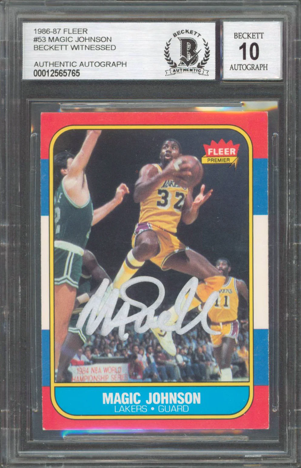 Lakers Magic Johnson Signed 1986 Fleer #53 Card Auto Graded 10! BAS Slabbed 2 - Image 2