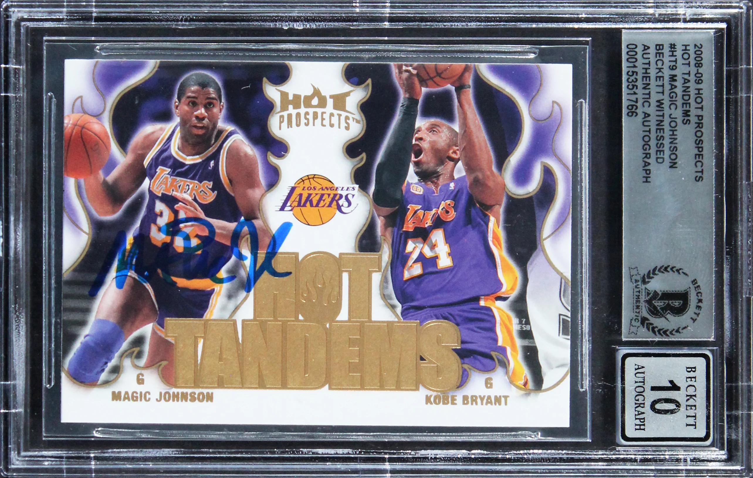 Lakers Magic Johnson Signed 2008 Hot Tandems #HT9 Card Auto 10! BAS Slabbed - Image 2