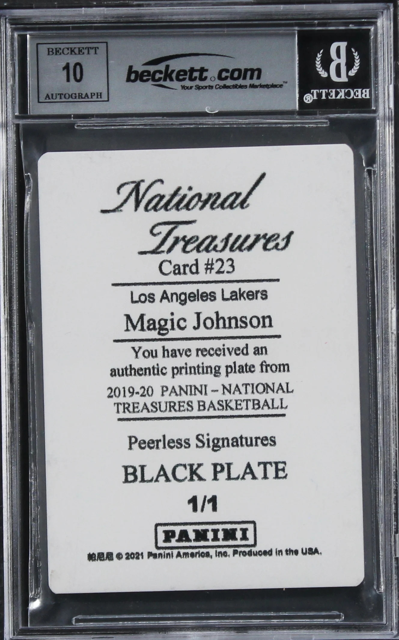 Lakers Magic Johnson Signed 2019 National Treasures #23 Card Auto 10! BAS Slab - Image 3