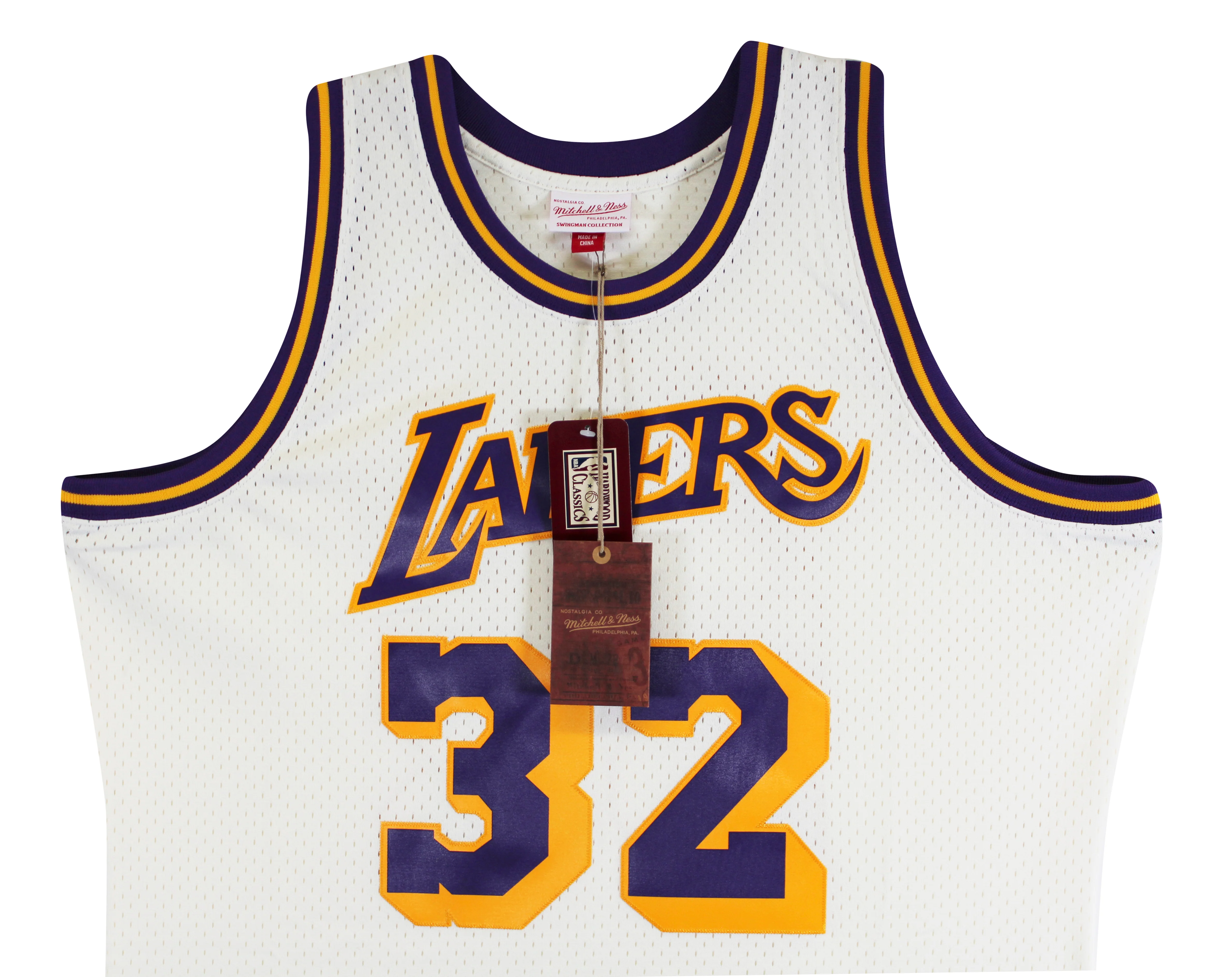 Lakers Magic Johnson Signed Cream 1984-85 M&N HWC Swingman Jersey BAS Witnessed - Image 6