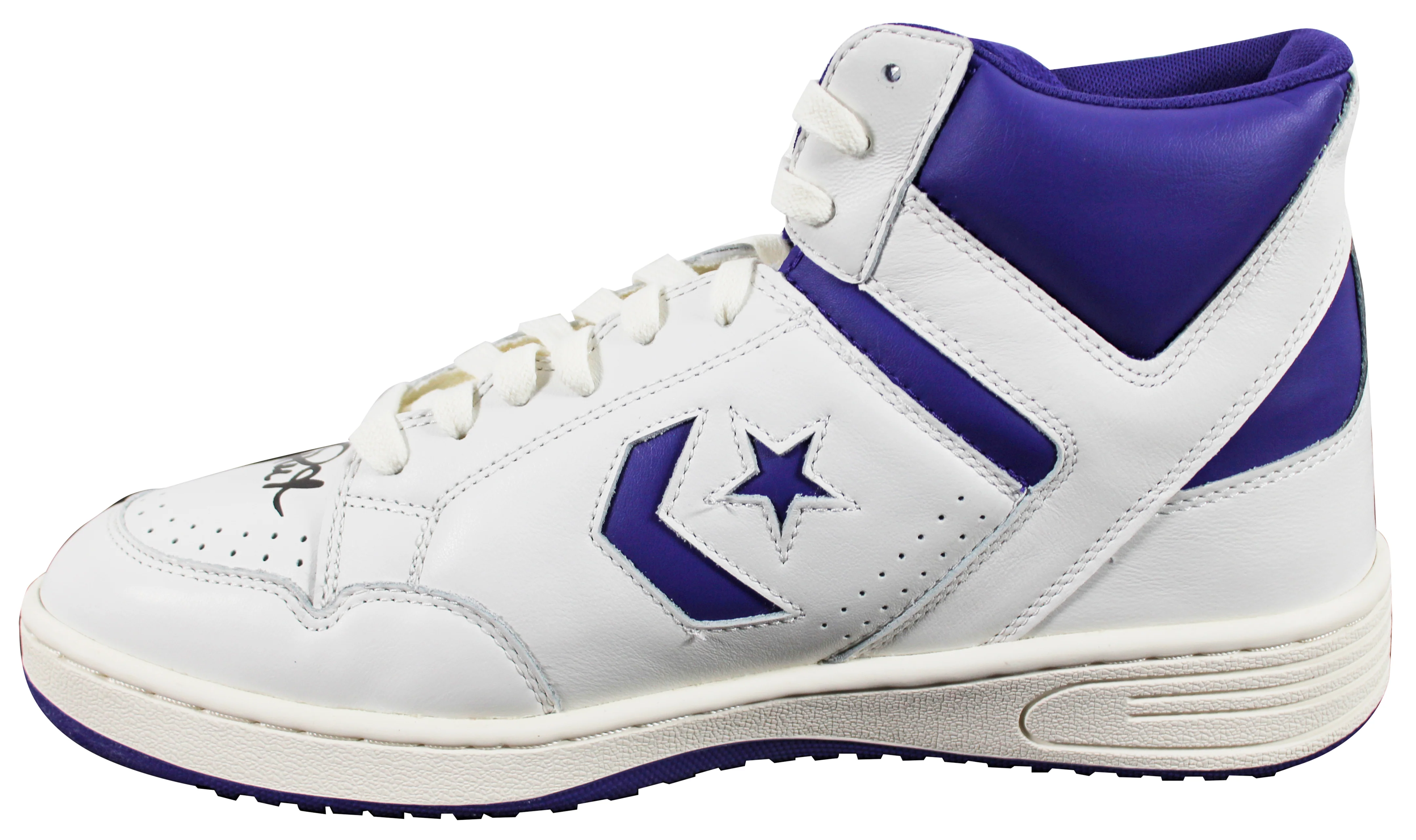 Lakers Magic Johnson Signed Right Purple & White Converse Weapon Shoe BAS Wit 2 - Image 6
