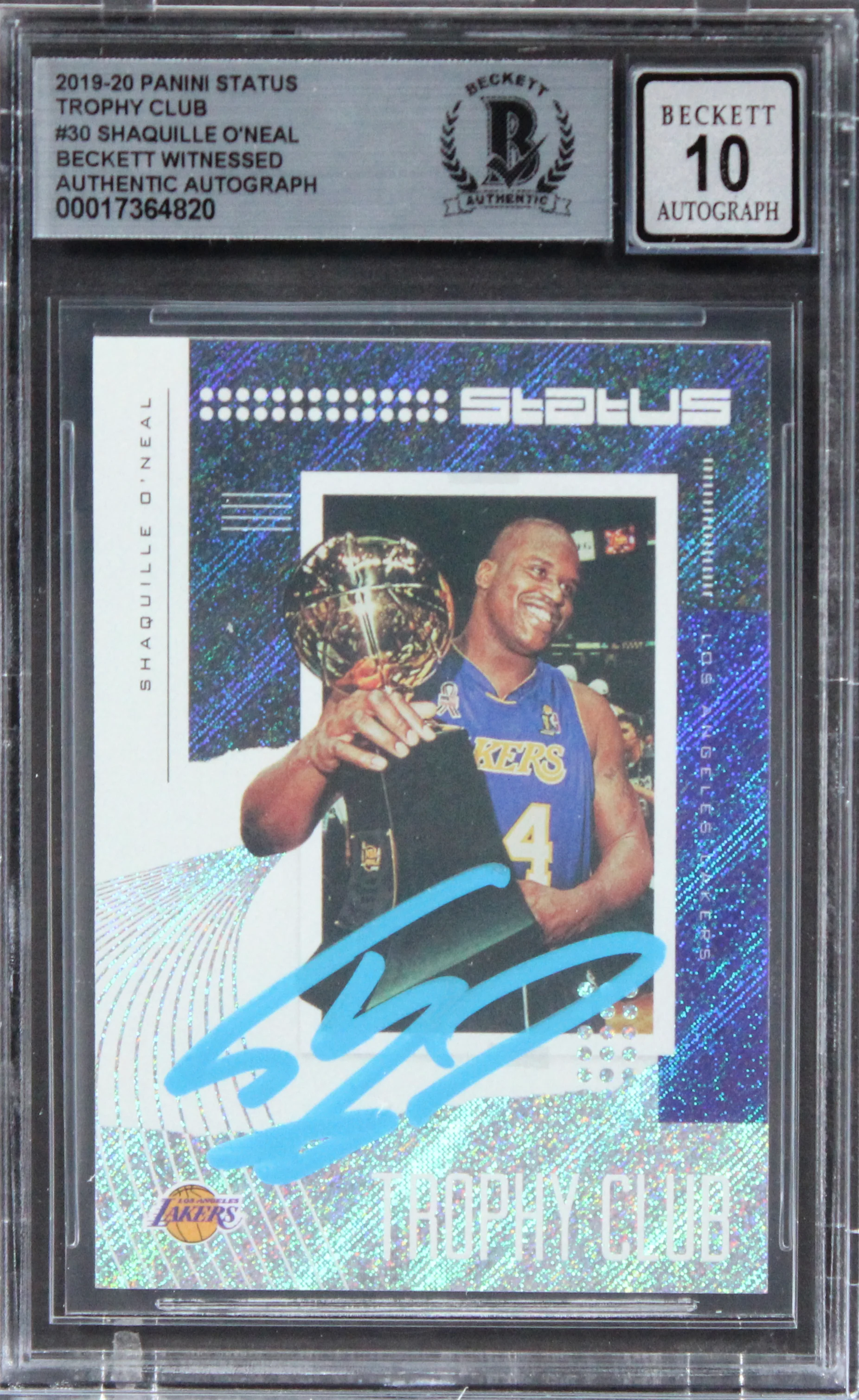 Lakers Shaquille O'Neal Signed 2019 Panini Status TC #30 Card Auto 10 BAS Slab - Image 2