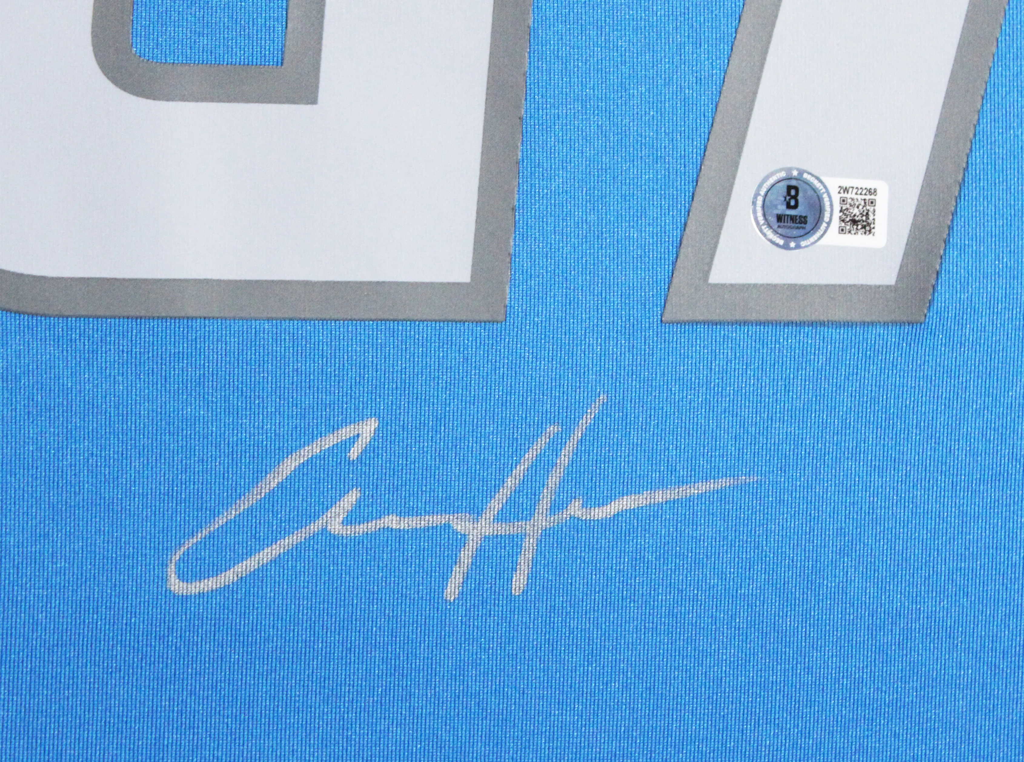 Lions Aidan Hutchinson Signed Blue Nike Game Framed Jersey w/ Silver Sig BAS Wit - Image 3