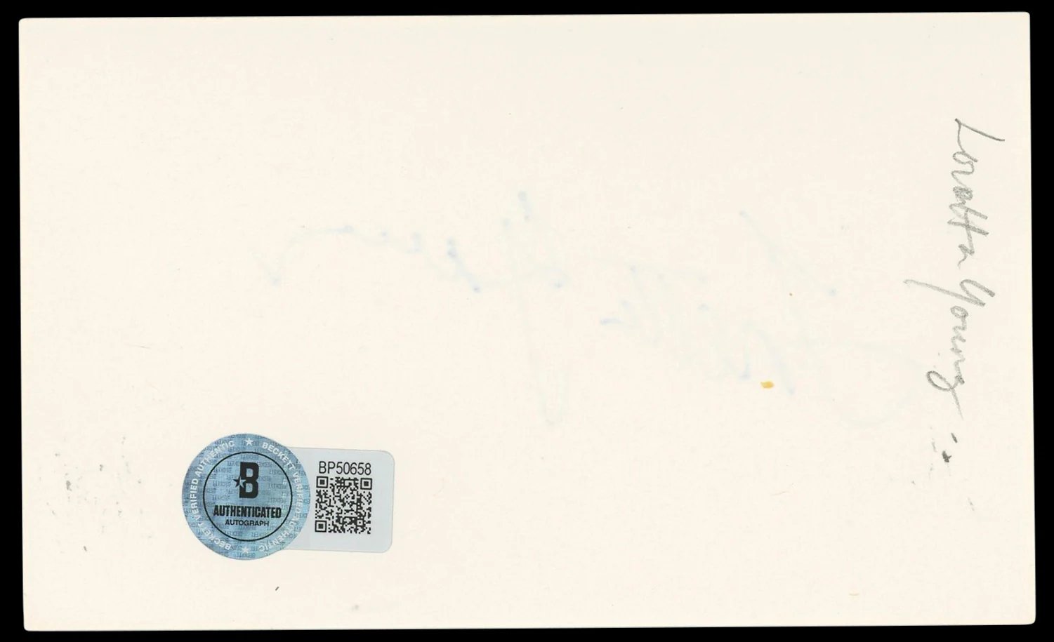 Loretta Young Call of the Wild Authentic Signed 3x5 Index Card BAS #BP50658 - Image 3
