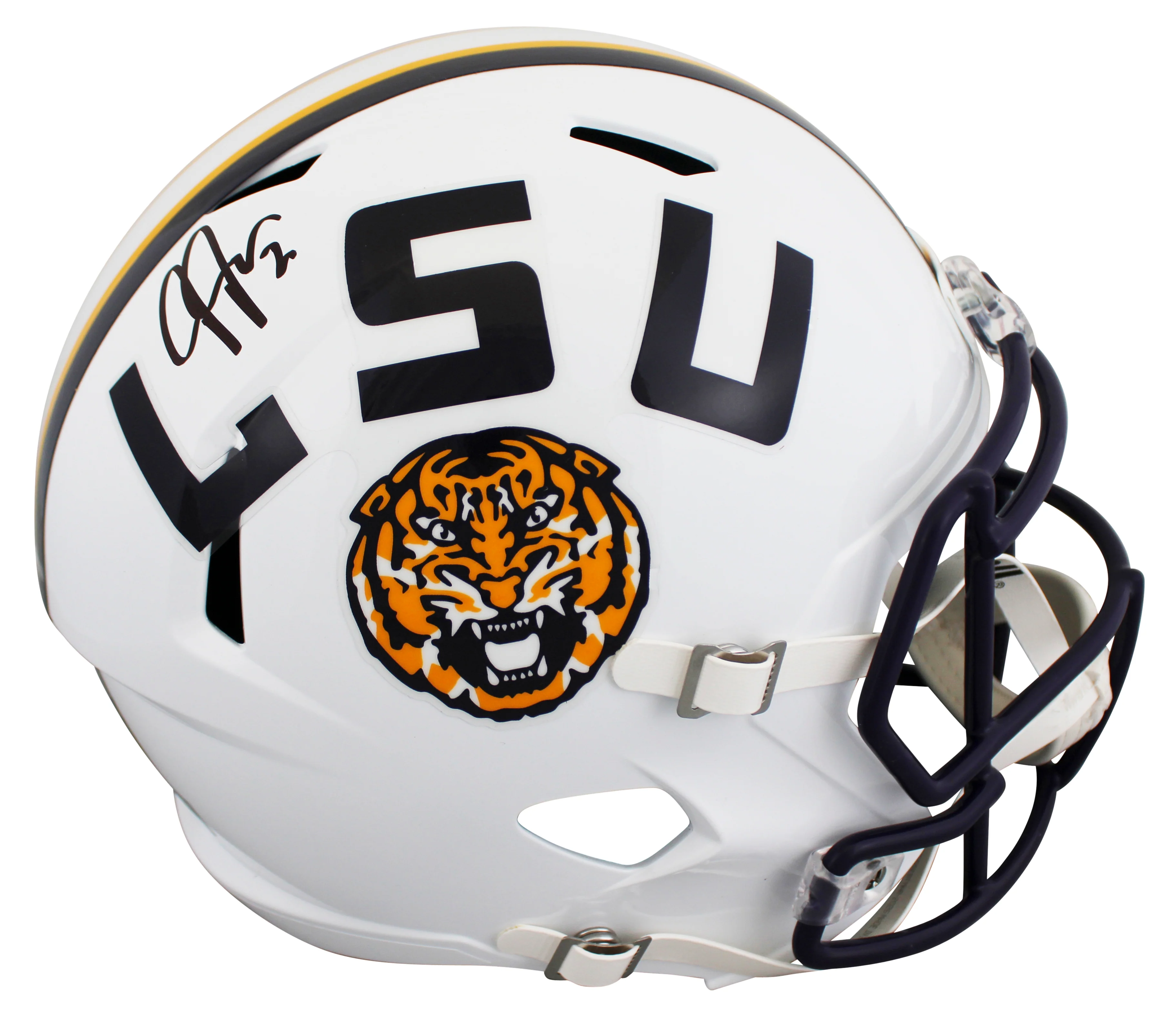 LSU Justin Jefferson Signed White Full Size Speed Rep Helmet W/ Case BAS Witness - Image 3