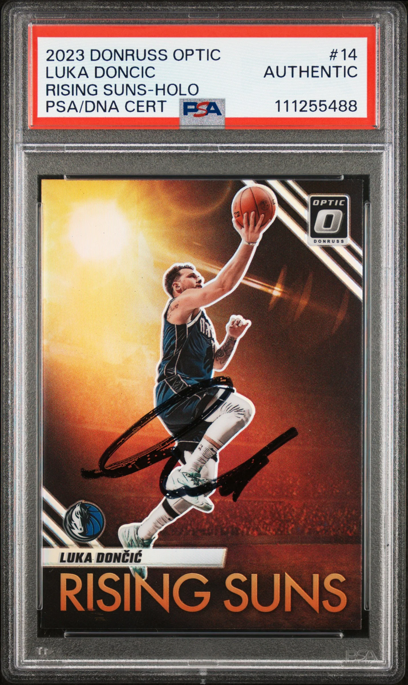 Luka Doncic Signed 2023 Donruss Optic Risings Suns Holo #14 Card PSA Slabbed - Image 2