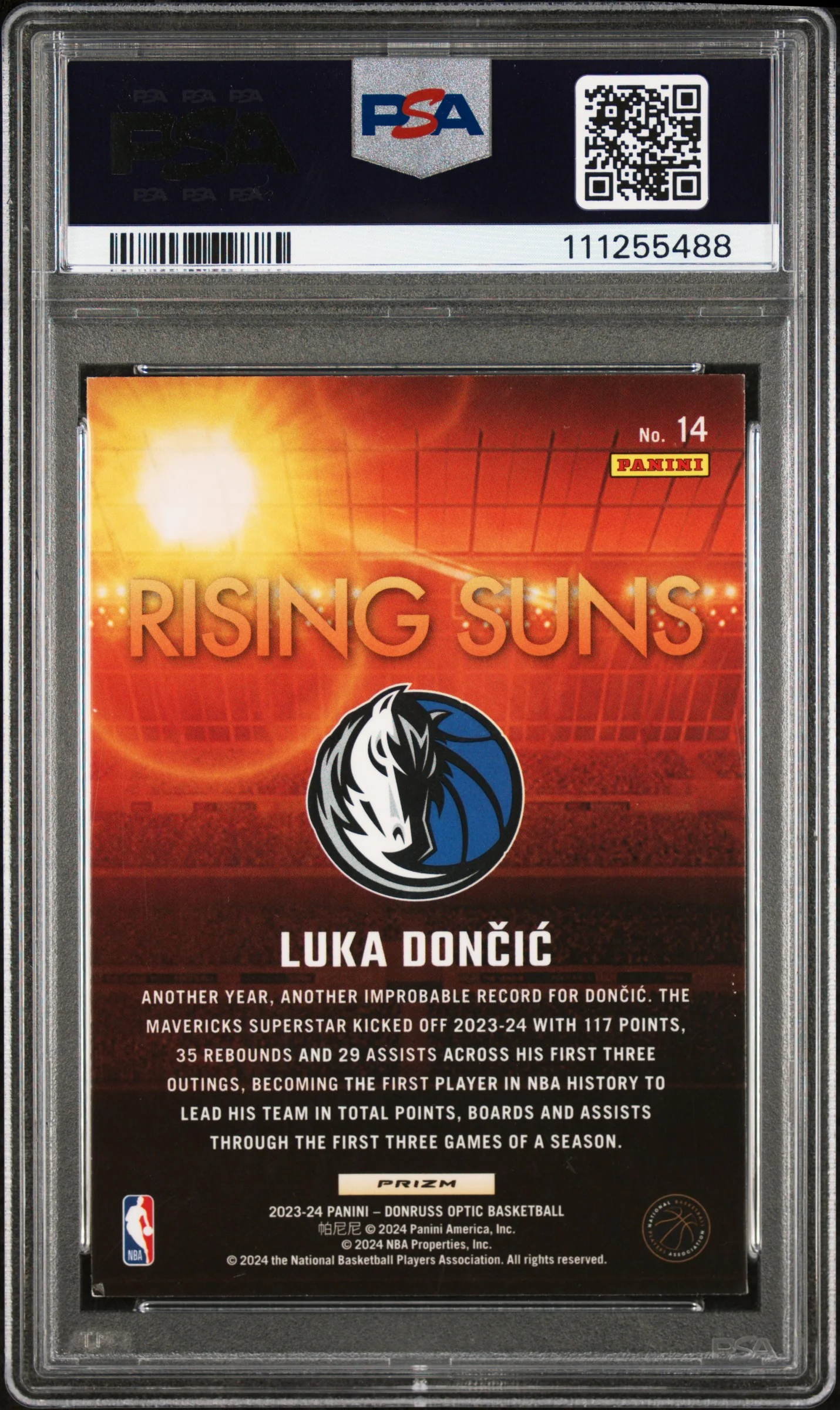 Luka Doncic Signed 2023 Donruss Optic Risings Suns Holo #14 Card PSA Slabbed - Image 3