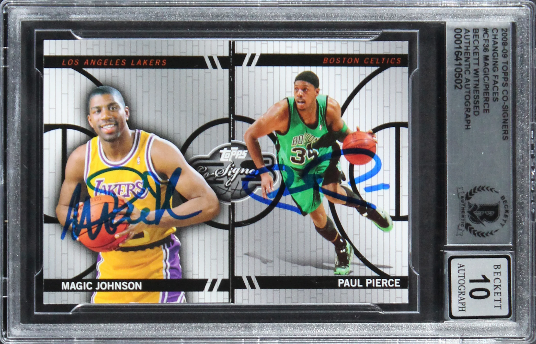 Magic Johnson & Paul Pierce Signed 2008 Topps CSCF #CF36 Card Auto 10! BAS Slab - Image 2
