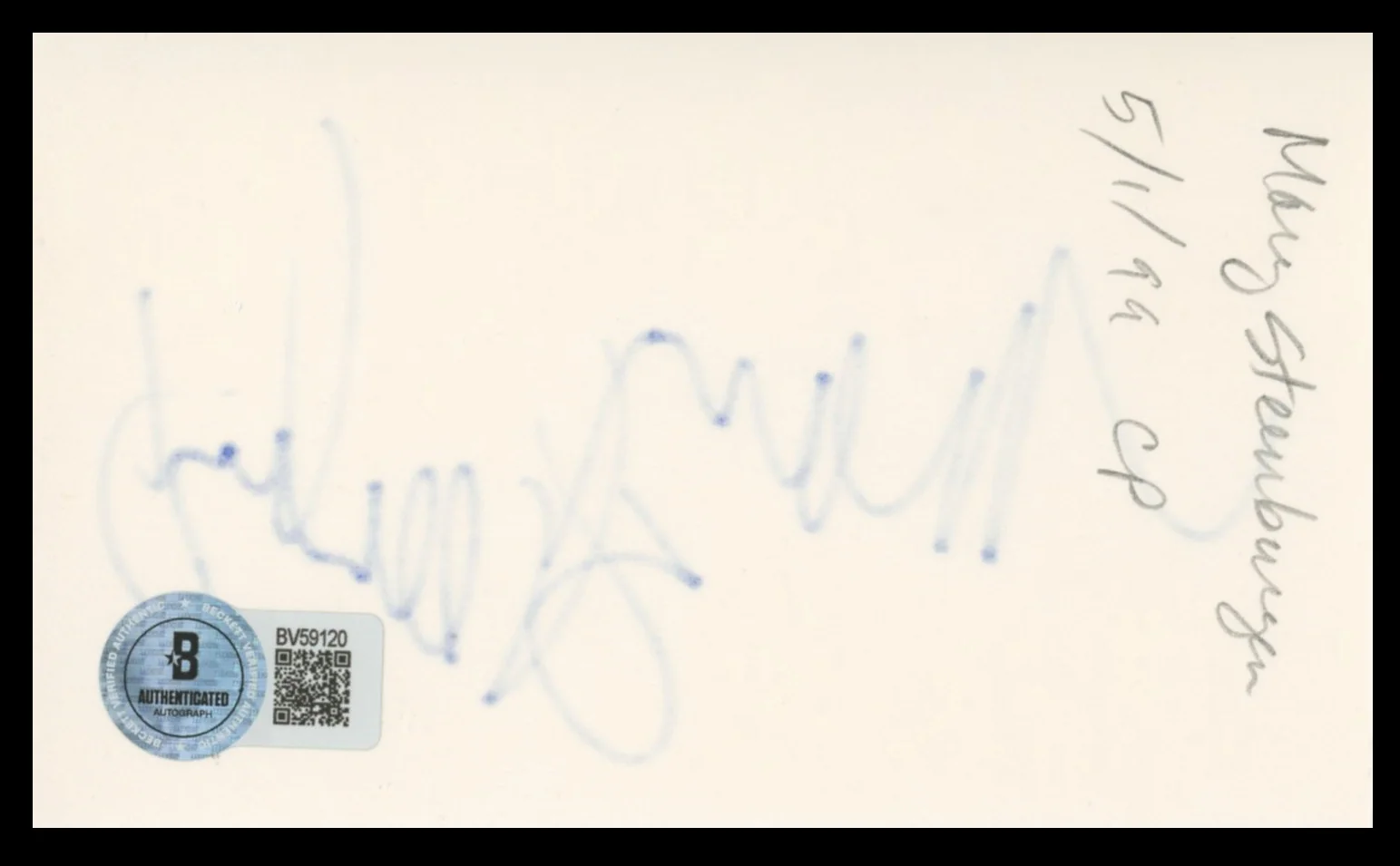 Mary Steenburgen Melvin and Howard Authentic Signed 3x5 Index Card BAS #BV59120 - Image 3