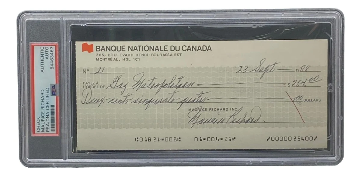Maurice Richard Signed Montreal Canadiens Bank Check #21 PSA/DNA