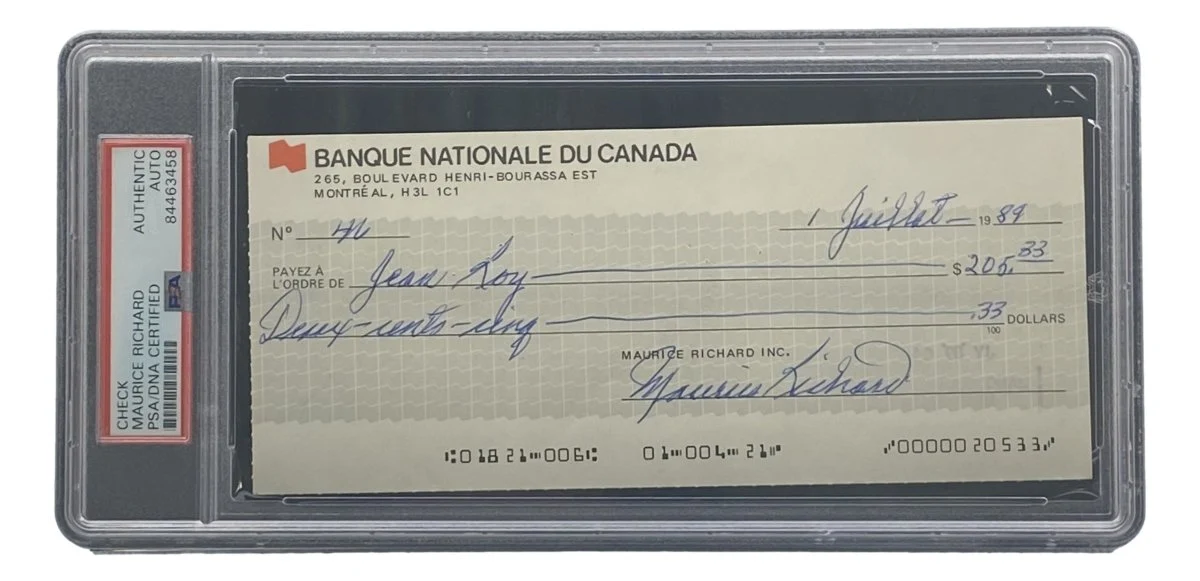 Maurice Richard Signed Montreal Canadiens Bank Check #46 PSA/DNA