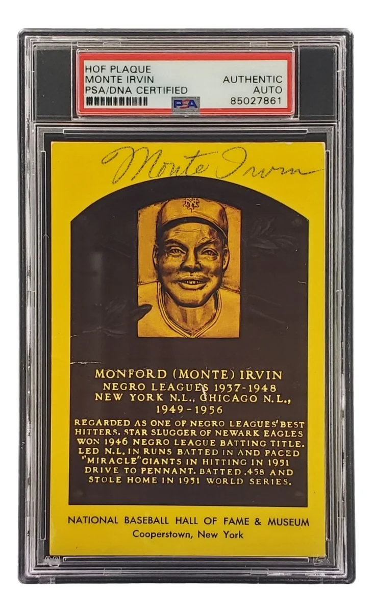 Monte Irvin Signed 4x6 New York Giants HOF Plaque Card PSA/DNA 85027861