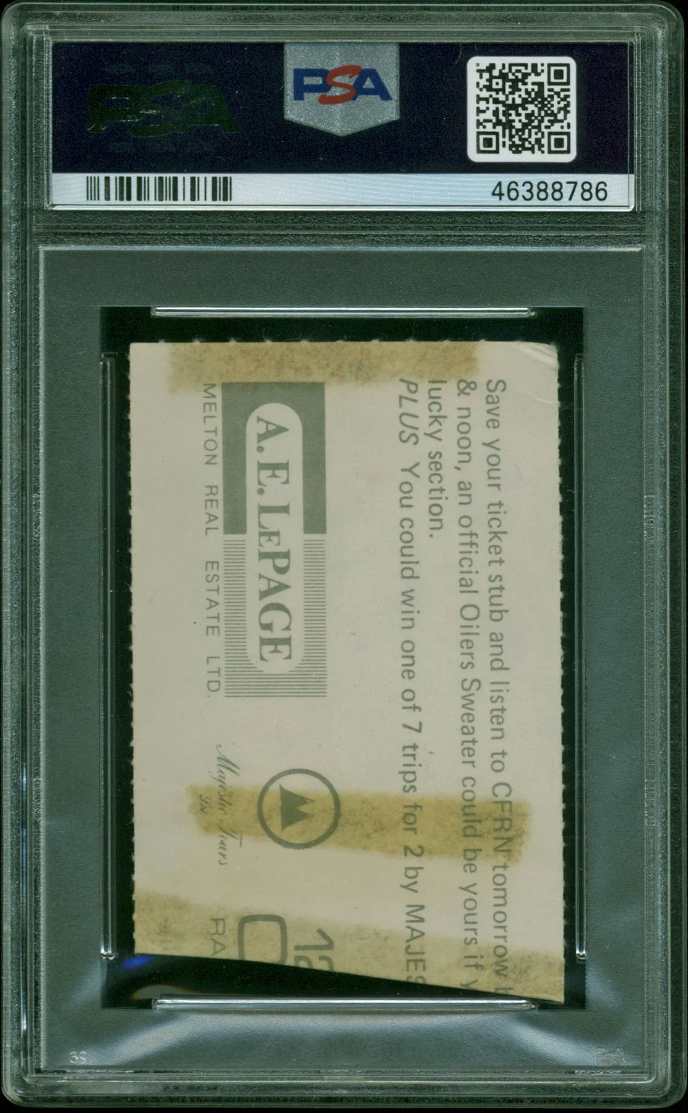 Oilers Wayne Gretzky 10/14/79 1st NHL Goal Ticket Stub Graded PSA 2 PSA Slabbed - Image 3