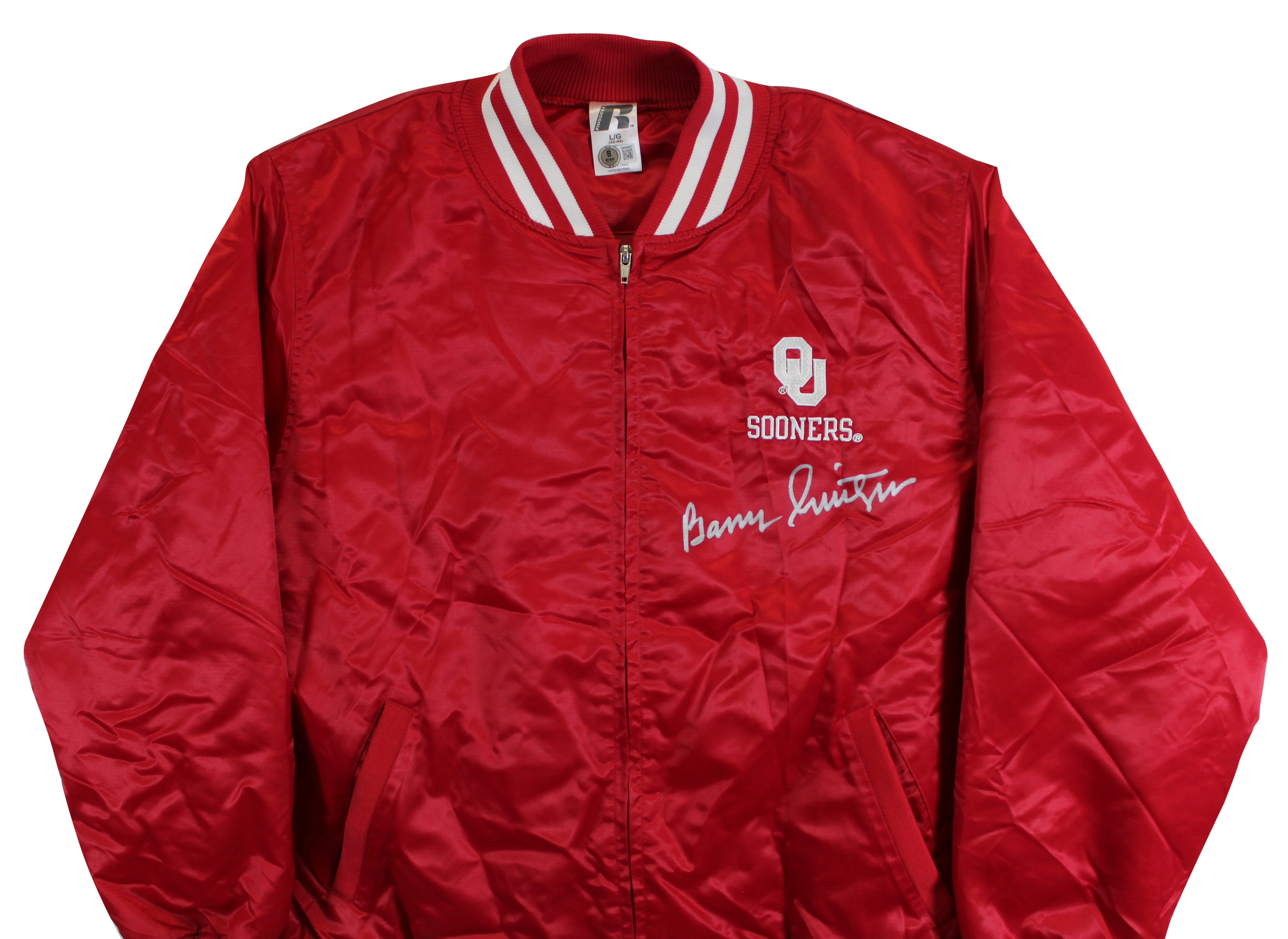 Oklahoma Barry Switzer Signed Maroon Russell Athletic Jacket BAS Witnessed - Image 4