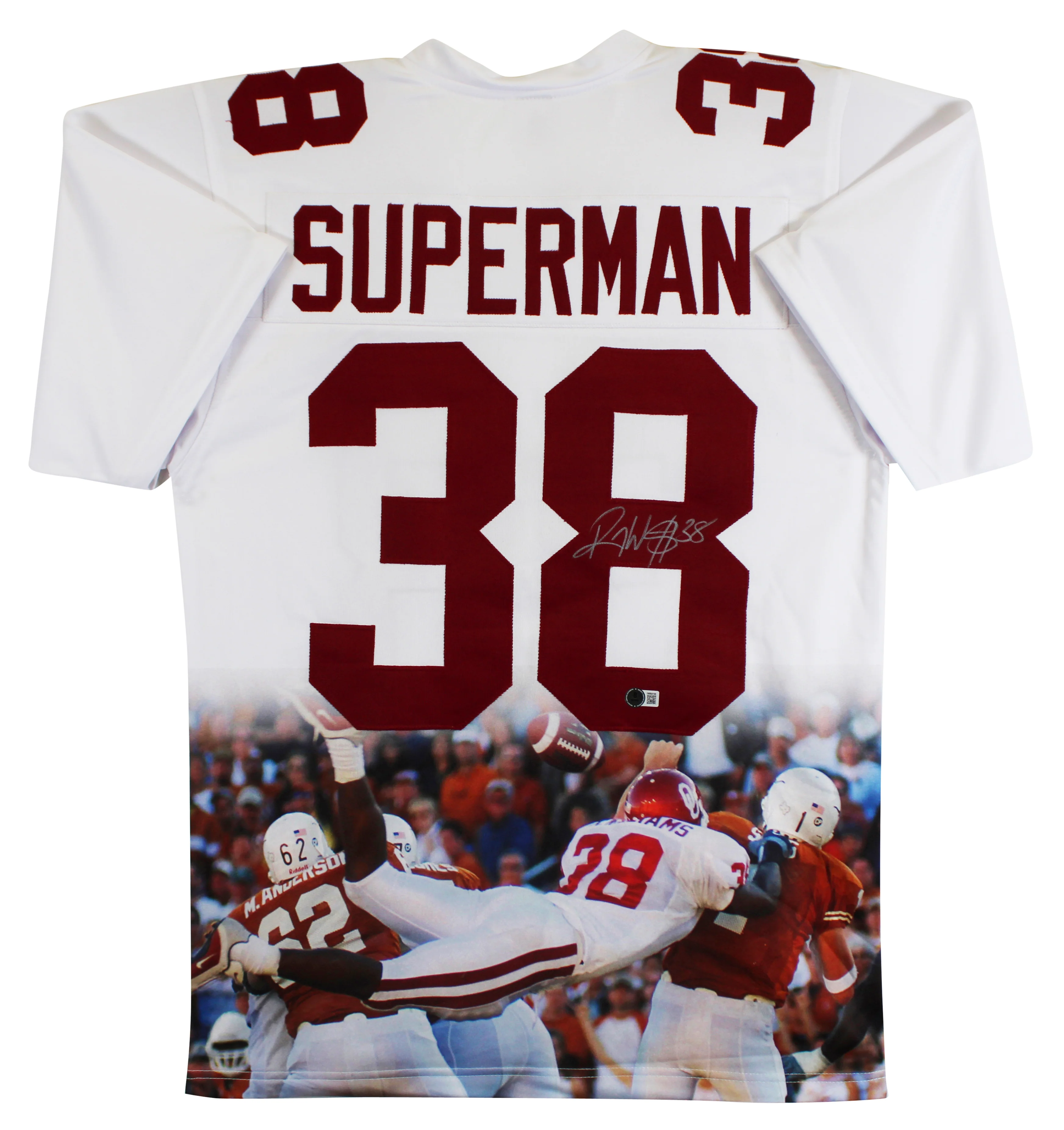 Oklahoma Roy Williams Signed White Superman Pro Style Jersey BAS Witnessed - Image 2