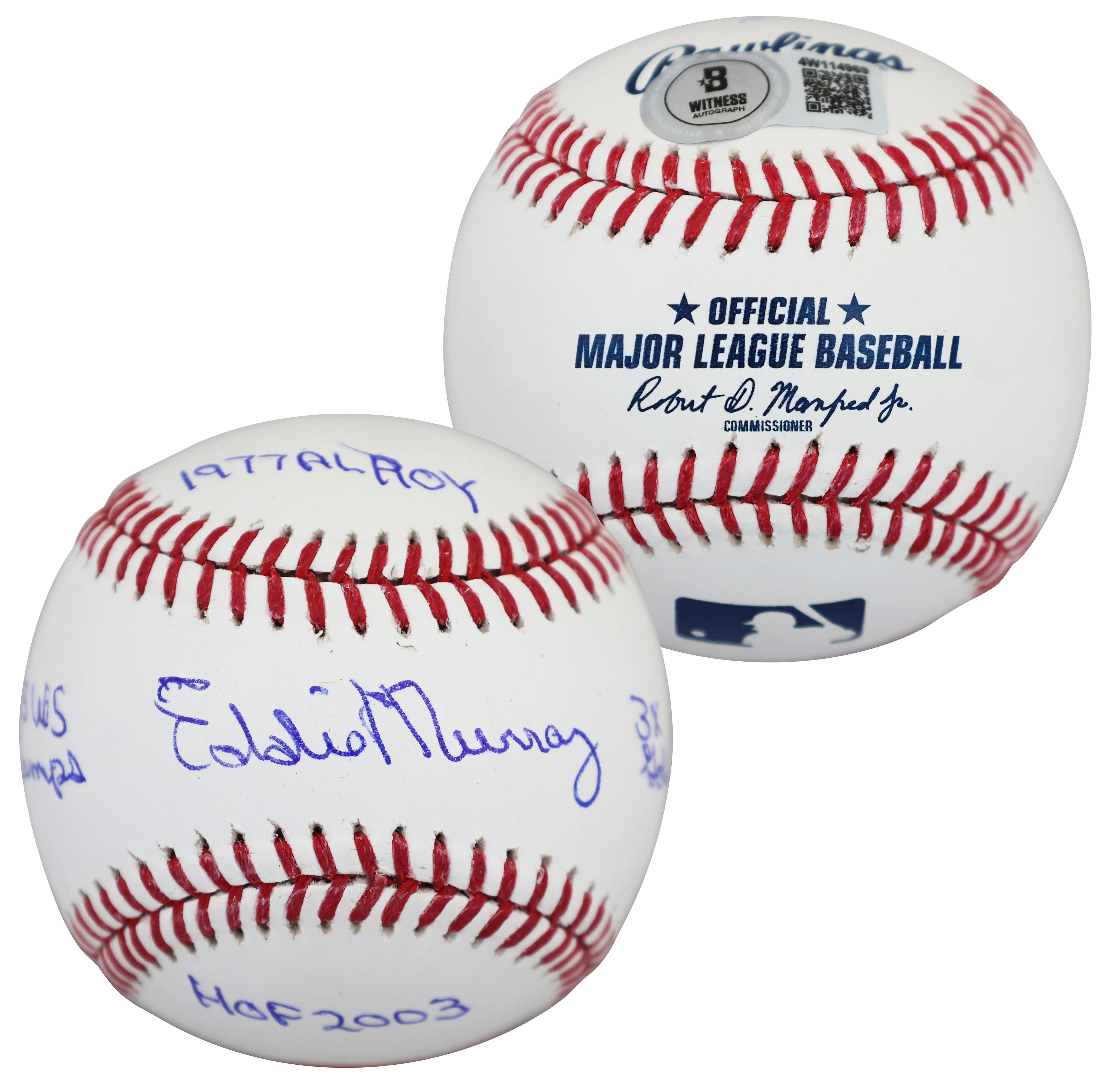 Orioles Eddie Murray "Career Stat" Signed Manfred Oml Baseball BAS Witnessed