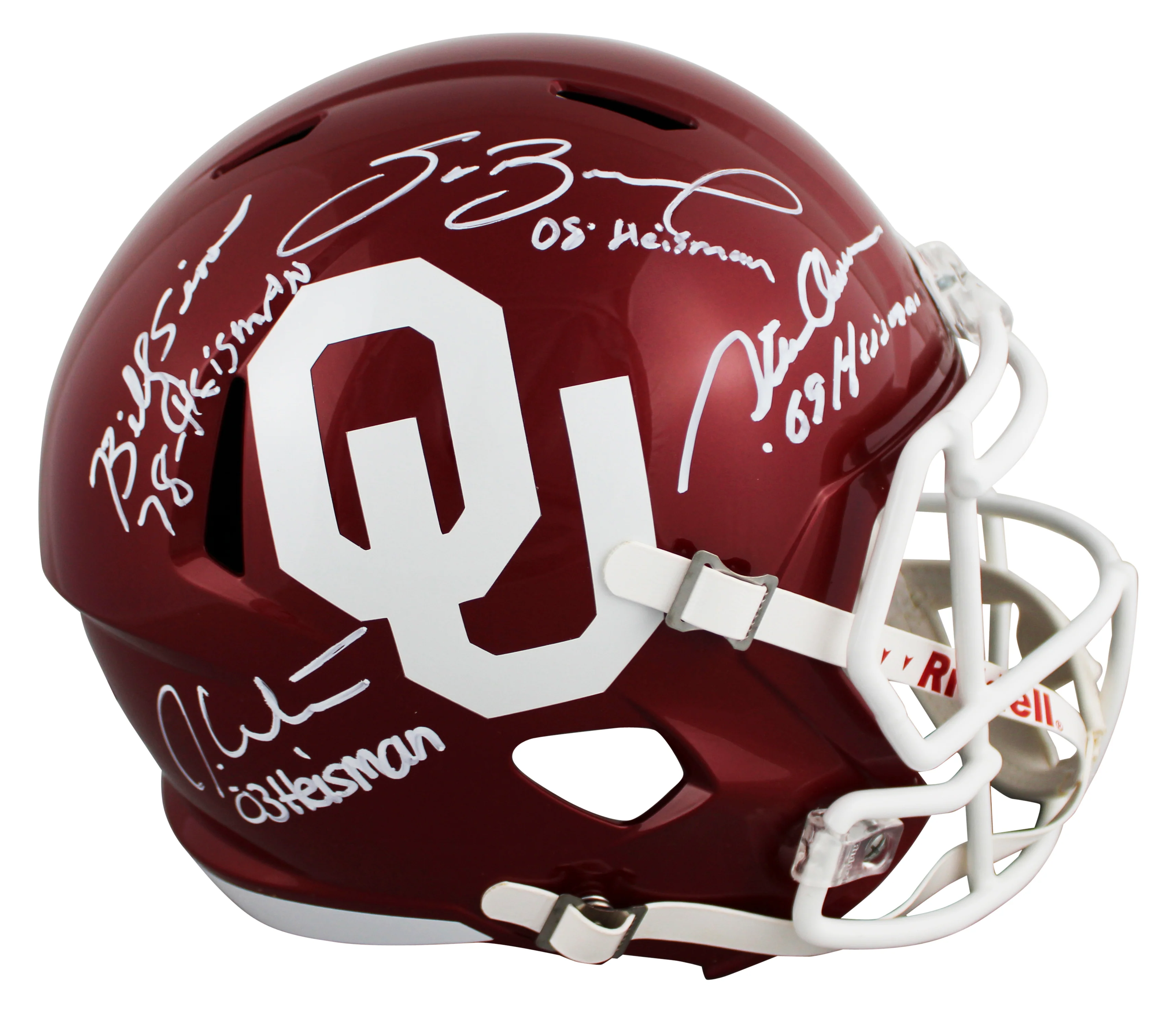 OU HT (4) Sims, White, Owens & Bradford Signed Full Size Speed Rep Helmet BAS W - Image 2