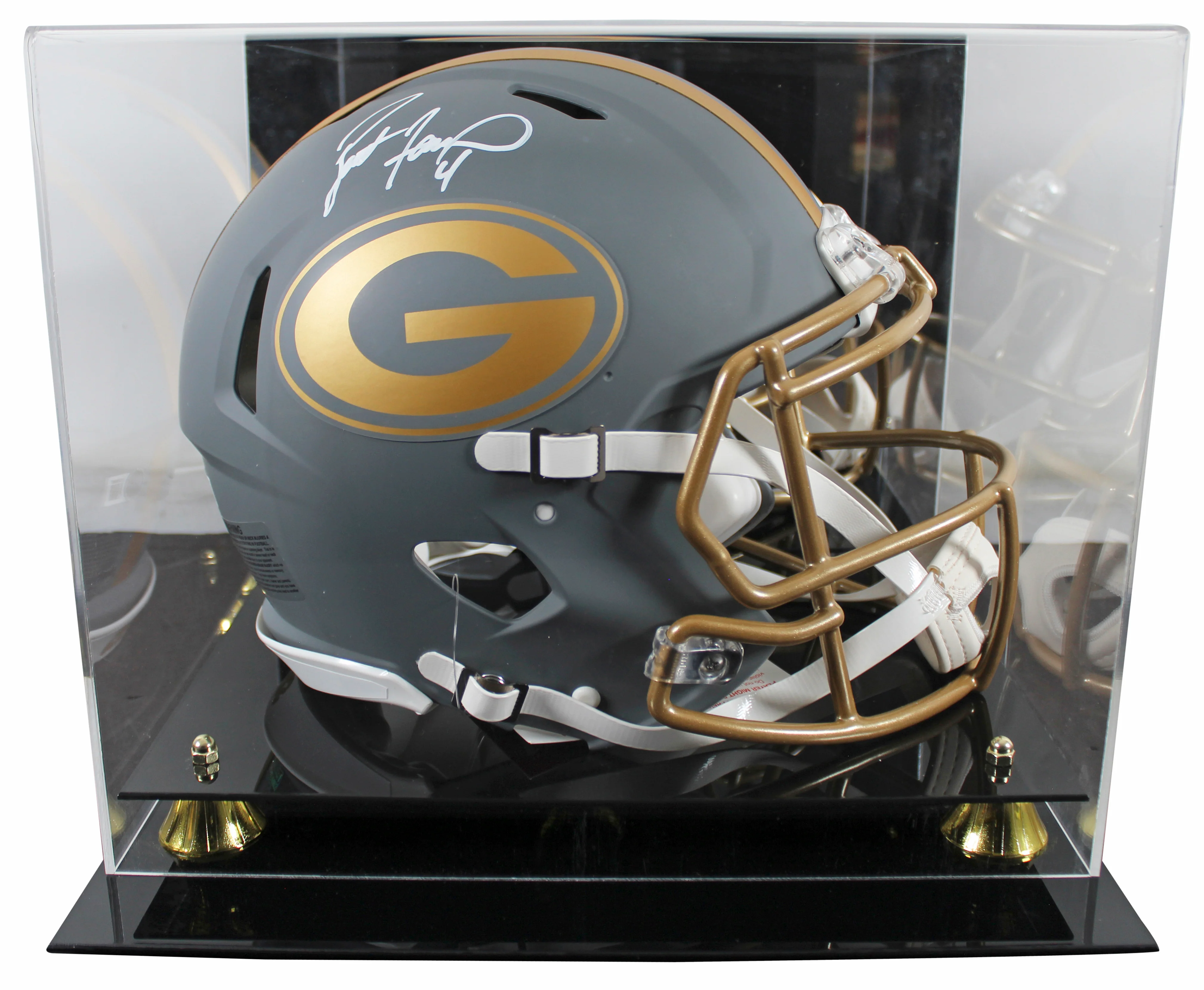 Packers Brett Favre Signed Slate Full Size Speed Proline Helmet w/ Case BAS Wit - Image 2