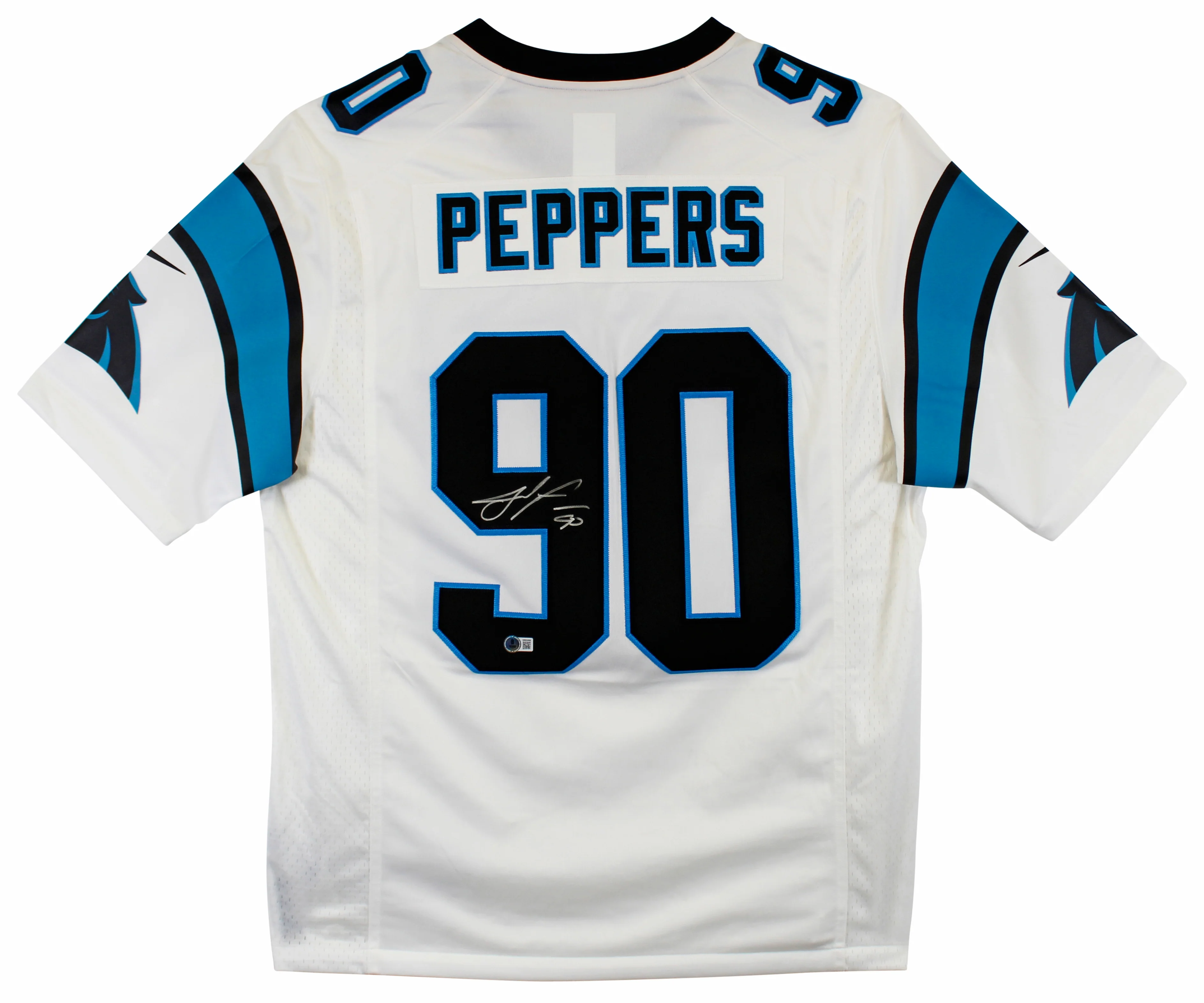 Panthers Julius Peppers Signed White Nike Limited Jersey w/ Sewn #s BAS Witness - Image 2