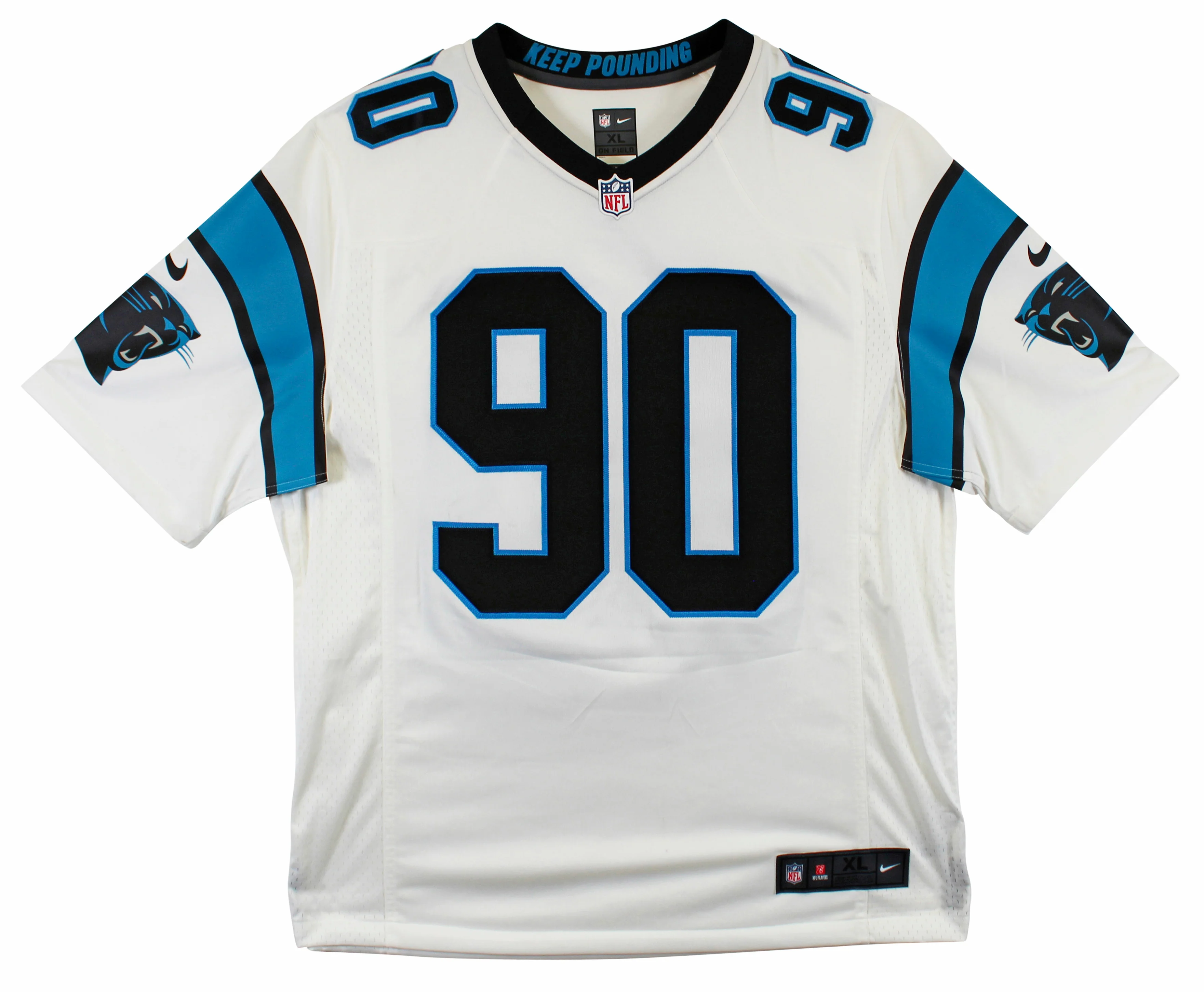Panthers Julius Peppers Signed White Nike Limited Jersey w/ Sewn #s BAS Witness - Image 4