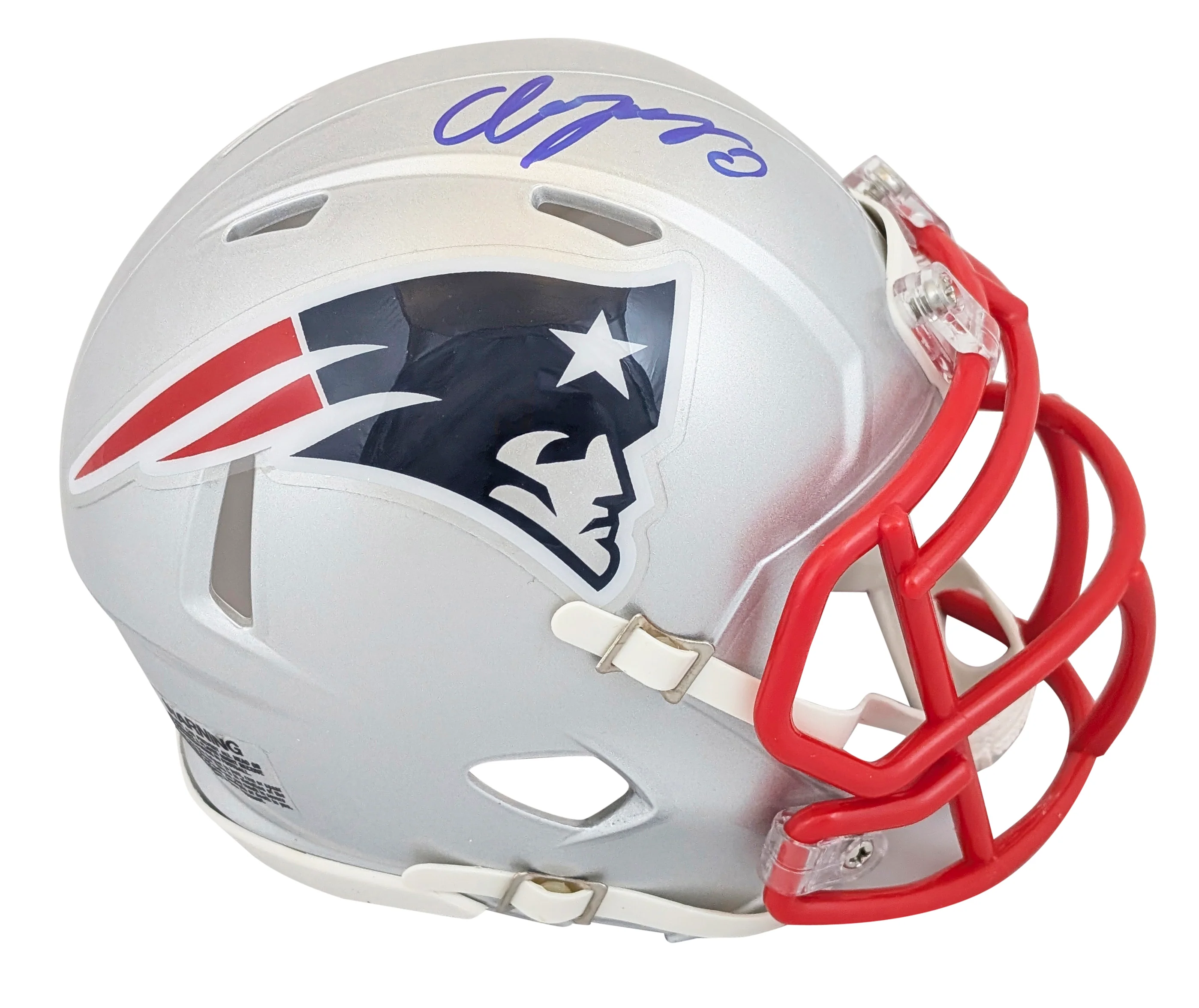 Patriots Christian Gonzalez Signed Speed Mini Helmet W/ Blue Sig BAS Witnessed - Image 2