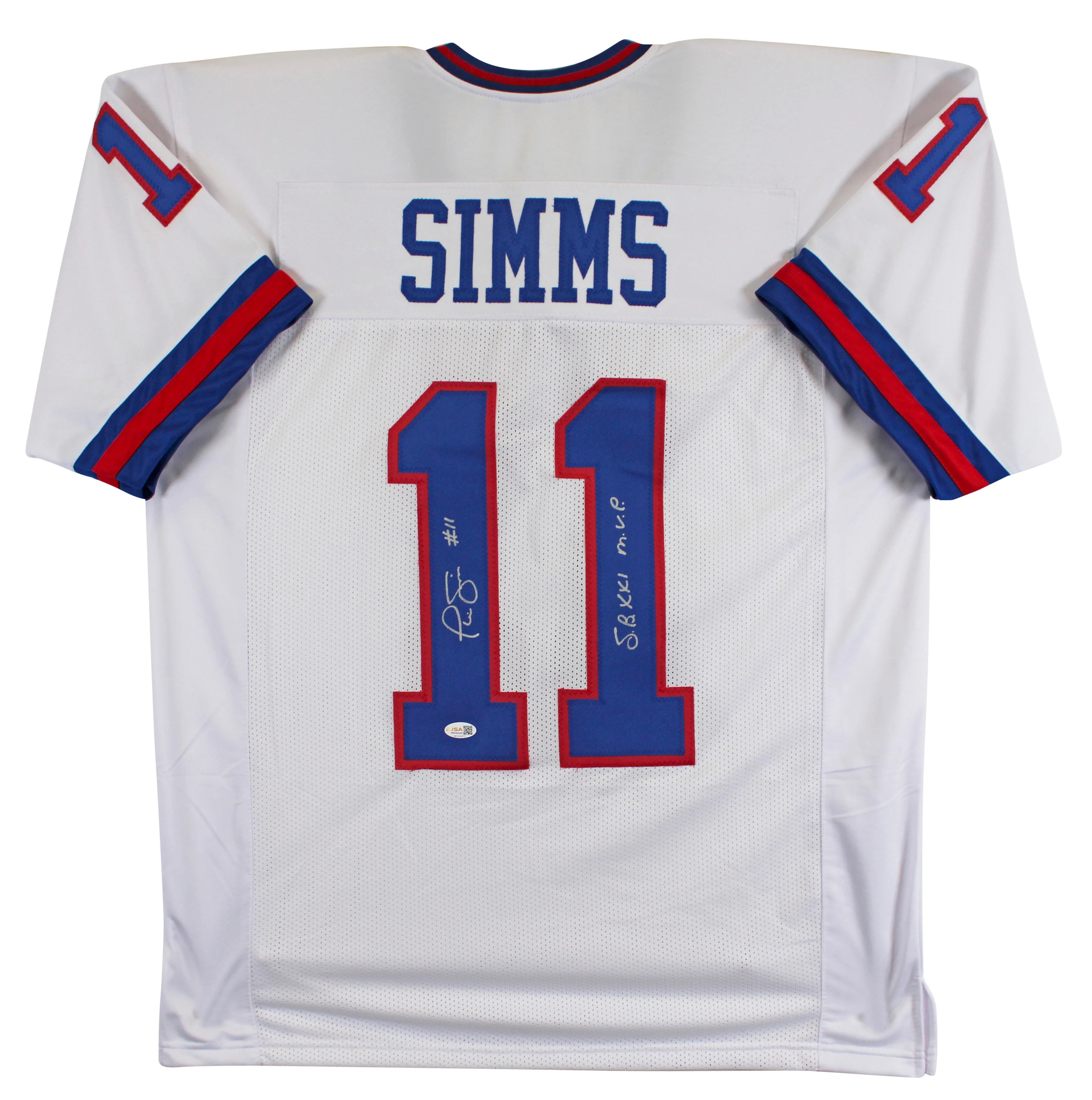 Phil Simms "SB XXI MVP" Authentic Signed White Pro Style Jersey JSA Witness - Image 2