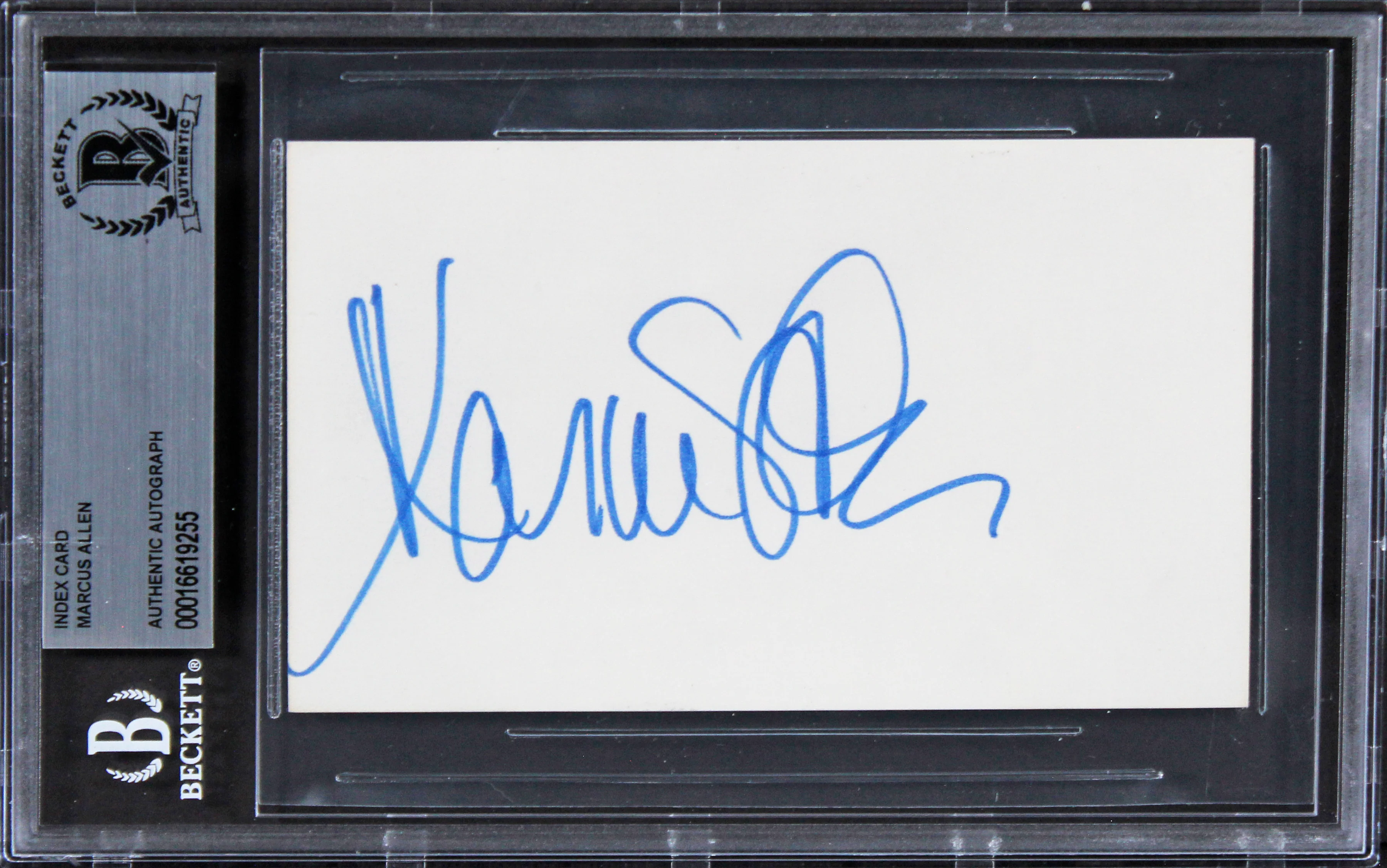 Raiders Marcus Allen Authentic Signed 3x5 Index Card Autographed BAS Slabbed - Image 2