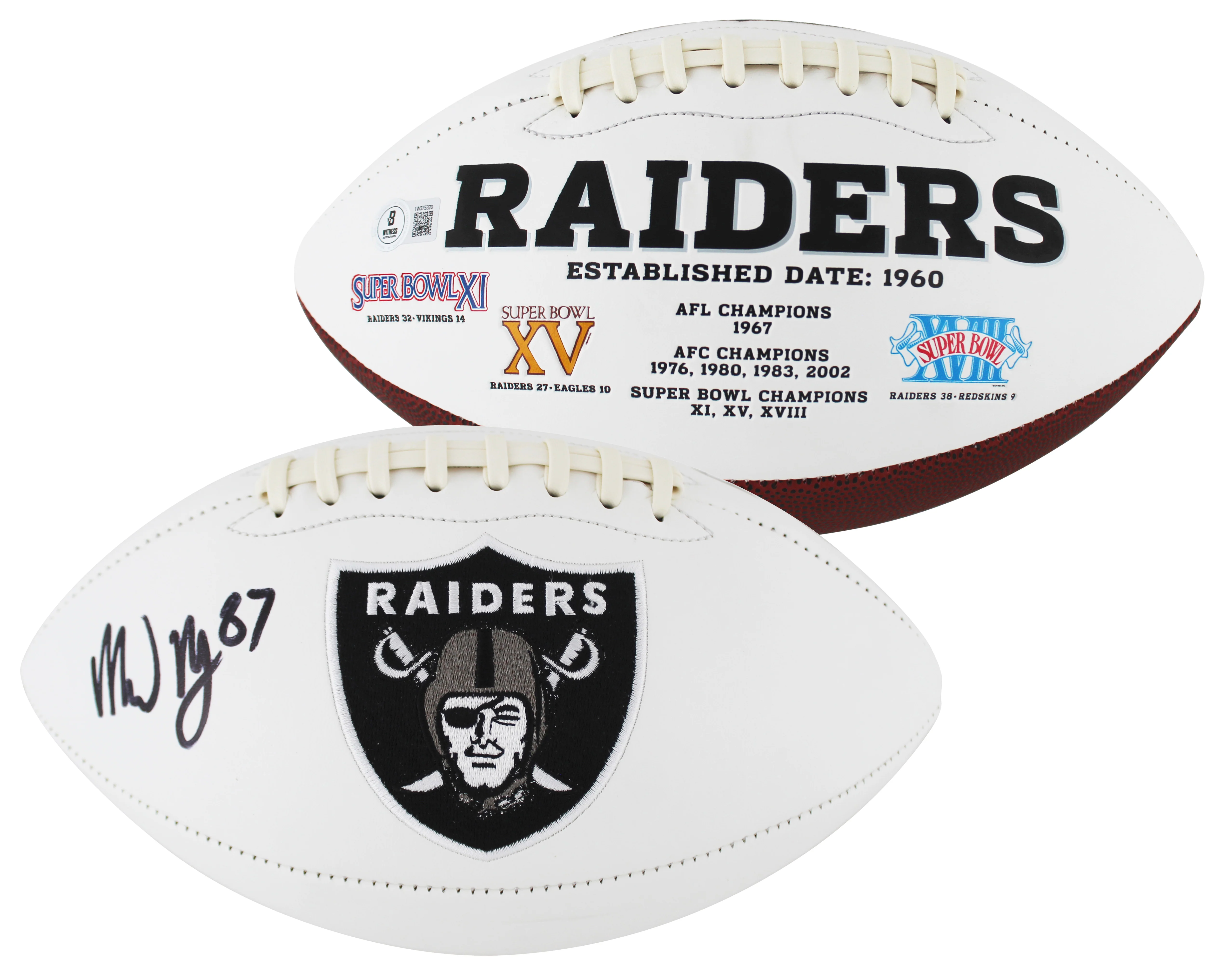 Raiders Michael Mayer Signed White Panel Logo Football W/ Case BAS Witnessed - Image 3