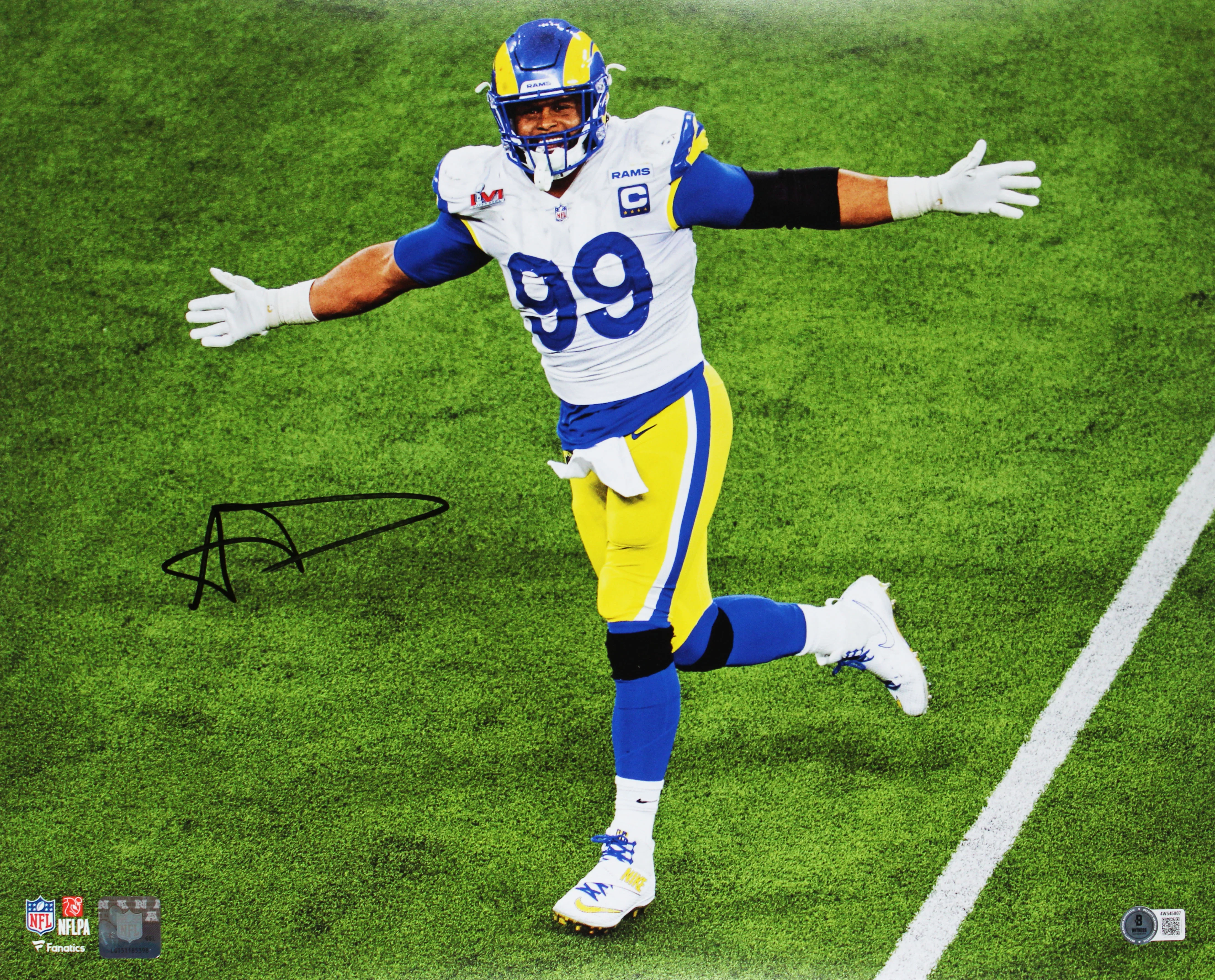 Rams Aaron Donald Signed 16x20 Horizontal SB LVI Photo w/ Black Sig BAS Witness - Image 2