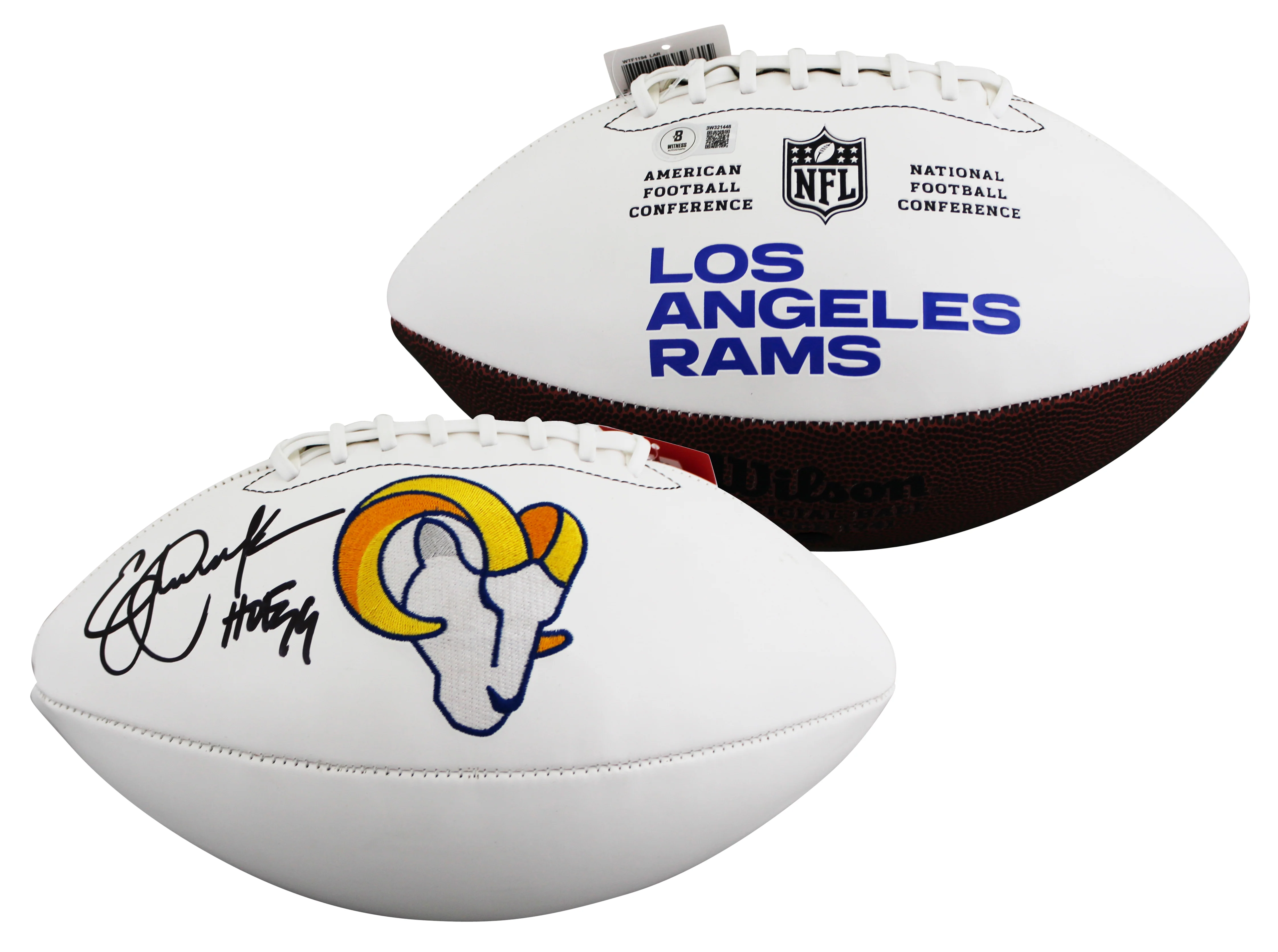 Rams Eric Dickerson "HOF 99" Signed Wilson White Panel Logo Football W/ Case BAS - Image 3