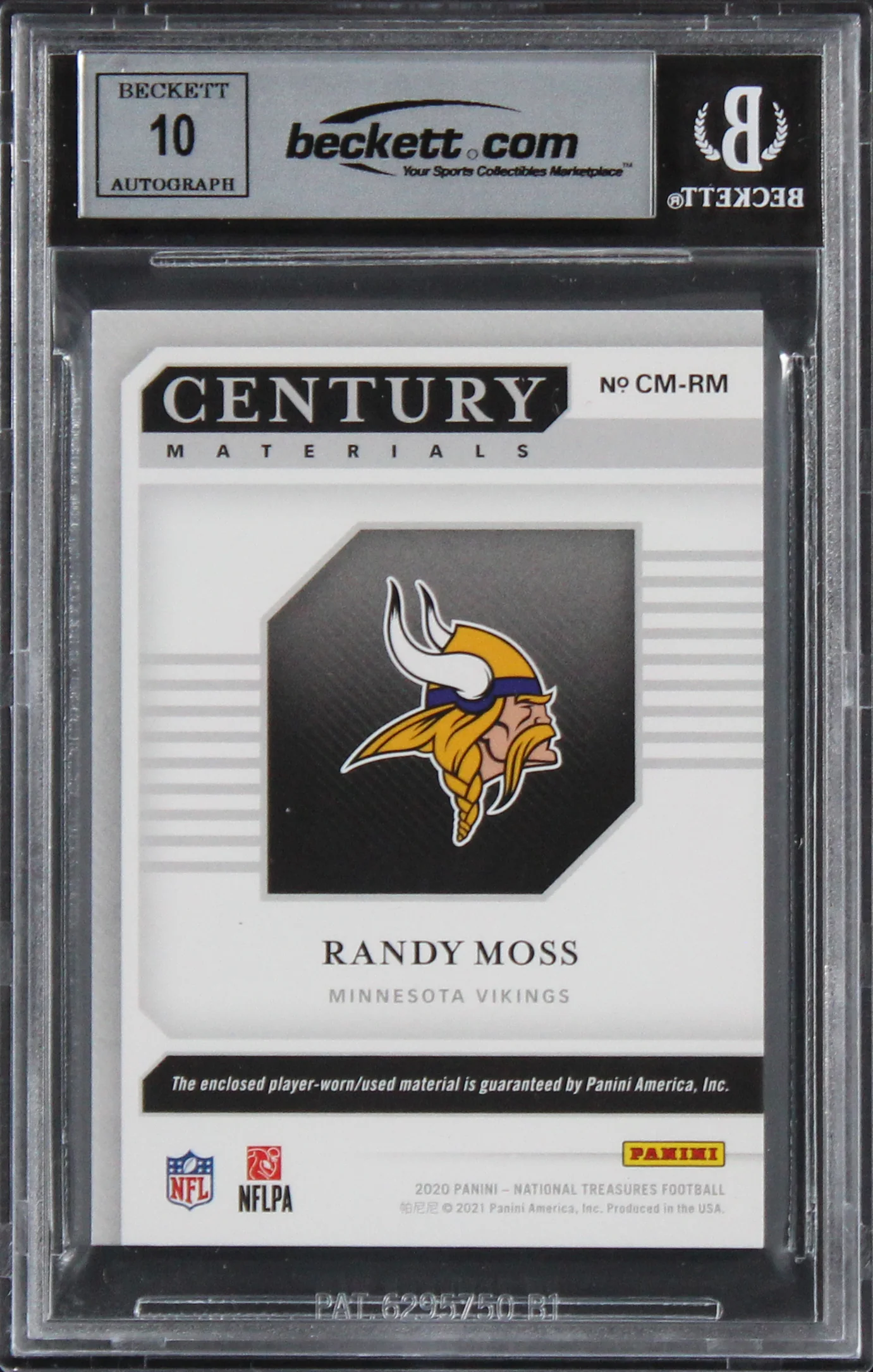 Randy Moss Signed 2020 National Treasures CM Silver #76 Card Auto 10! BAS Slab - Image 3