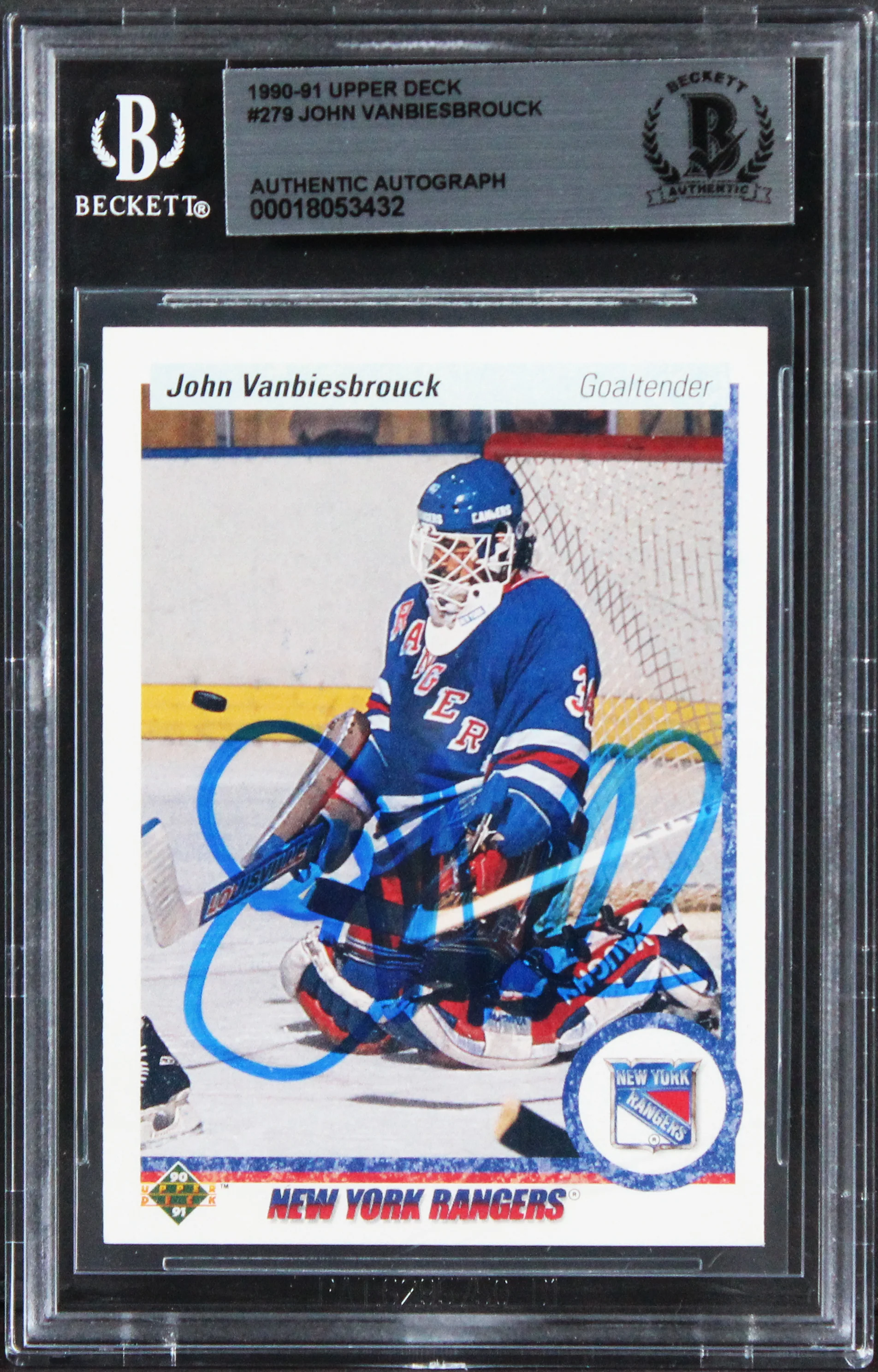 Rangers John Vanbiesbrouck Authentic Signed 1990 Upper Deck #279 Card BAS Slab - Image 2