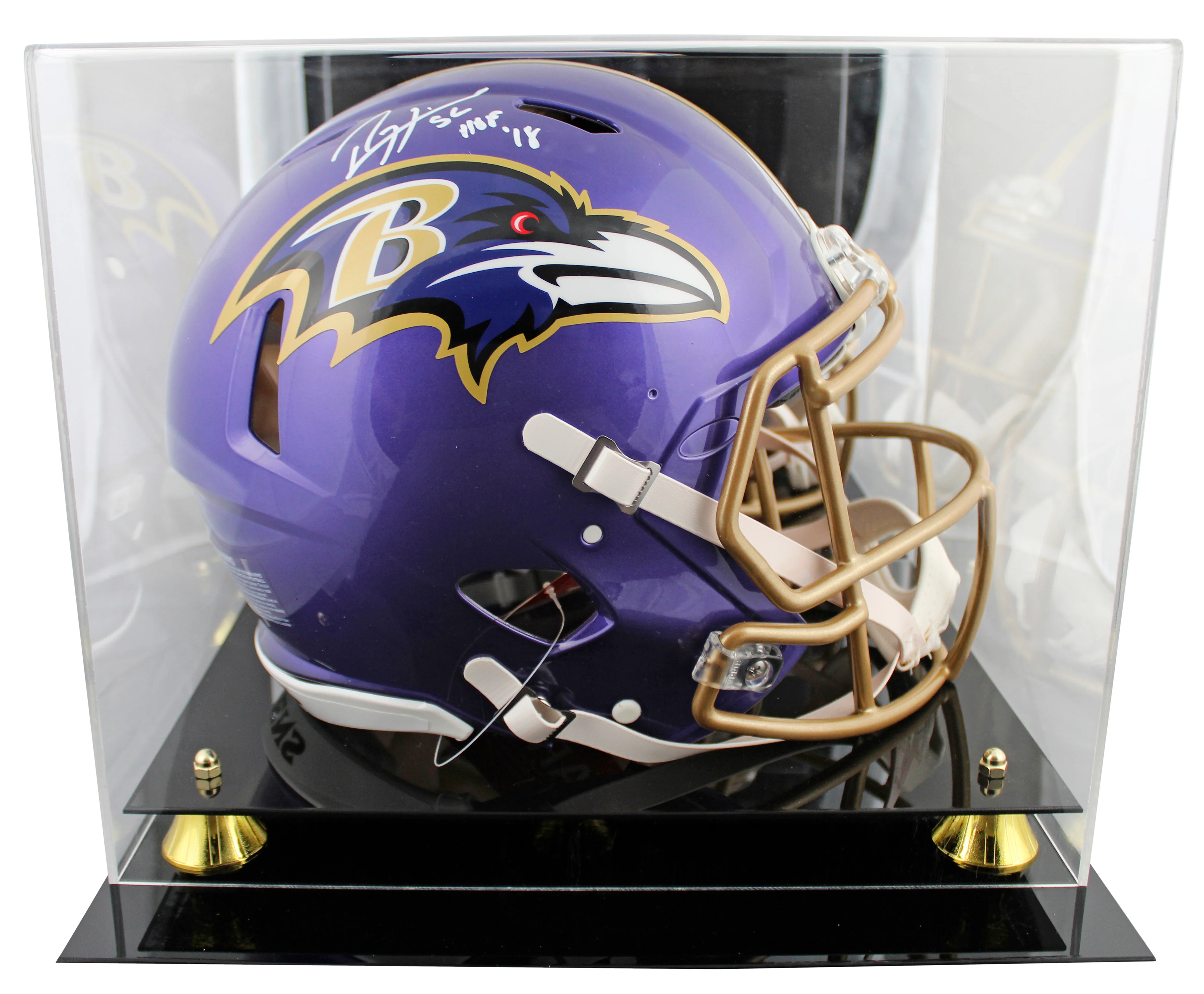 Ravens Ray Lewis "HOF 18" Signed Flash F/S Speed Proline Helmet W/ Case BAS Wit - Image 2
