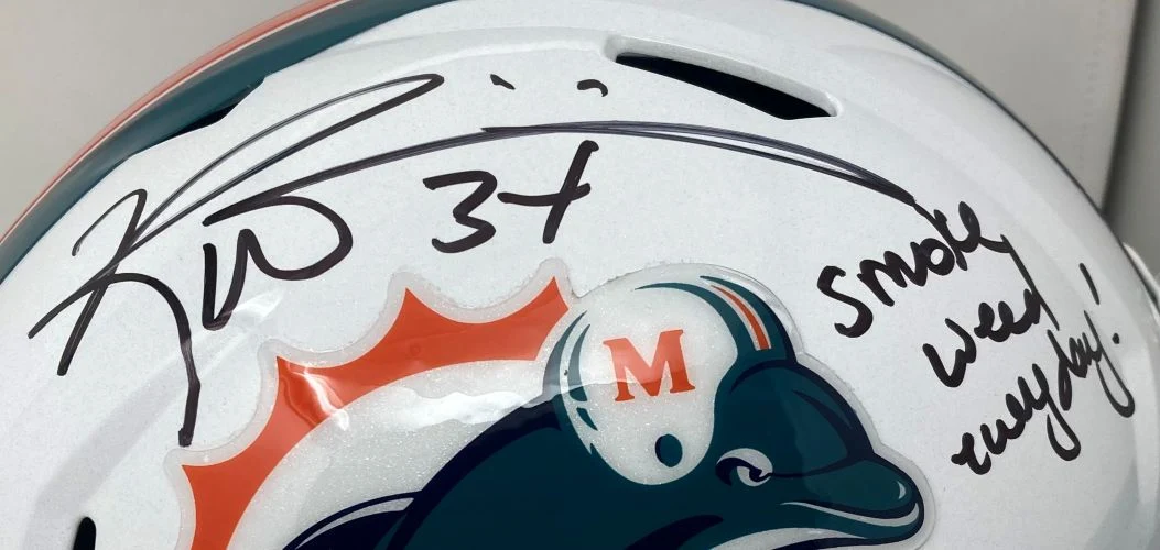 Ricky Williams Signed Dolphins FS 97-12 Speed Replica Helmet Smoke Weed BAS - Image 2