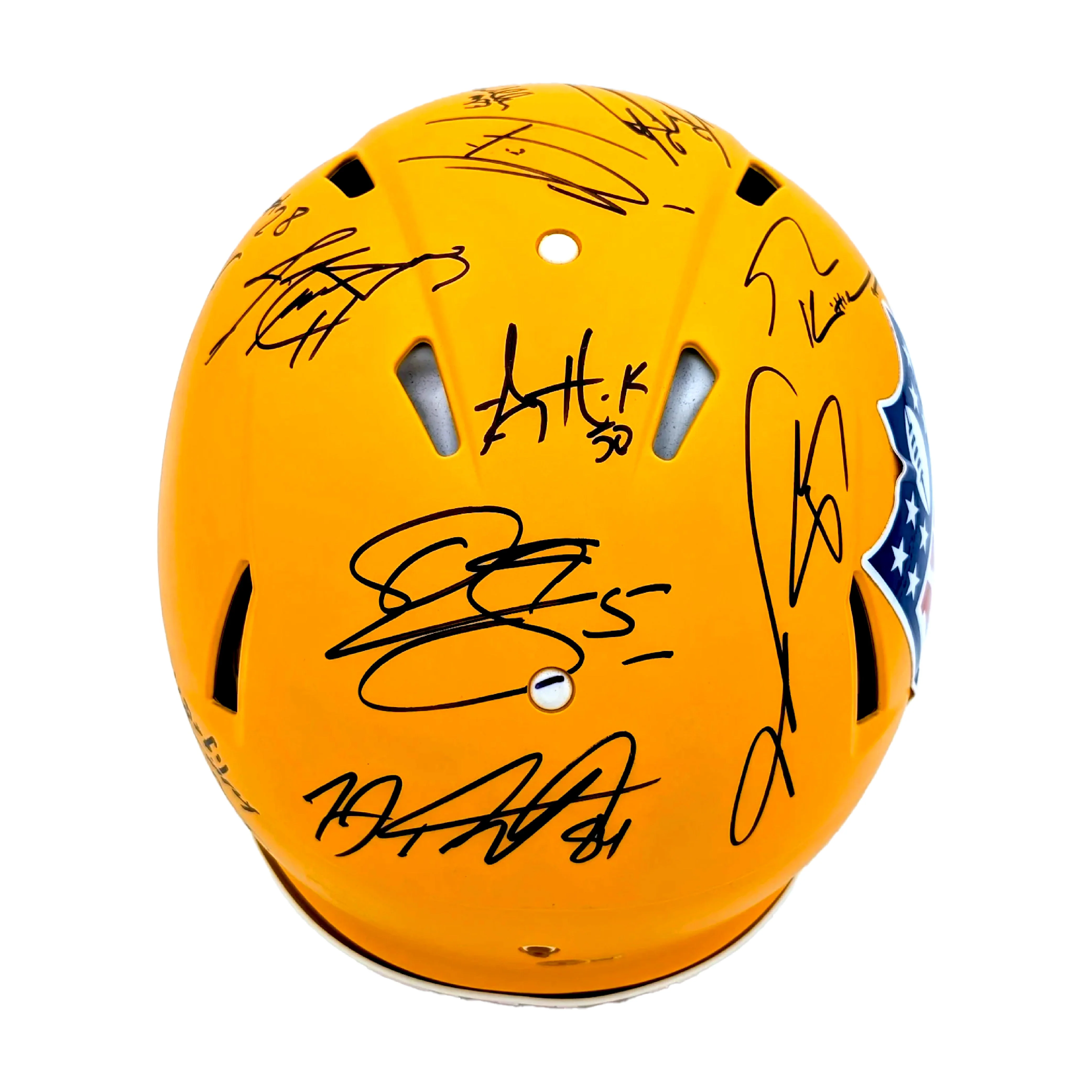 Riddell Full Size Helmet Signed by 14 NFL Stars Tua Kittle Bret Michaels COA - Image 2