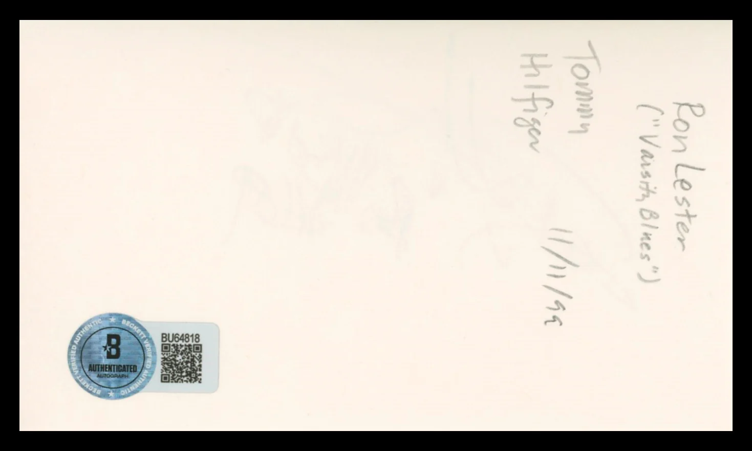 Ron Lester Varsity Blues "Billy Bob #69" Signed 3x5 Index Card BAS #BU64818 - Image 3