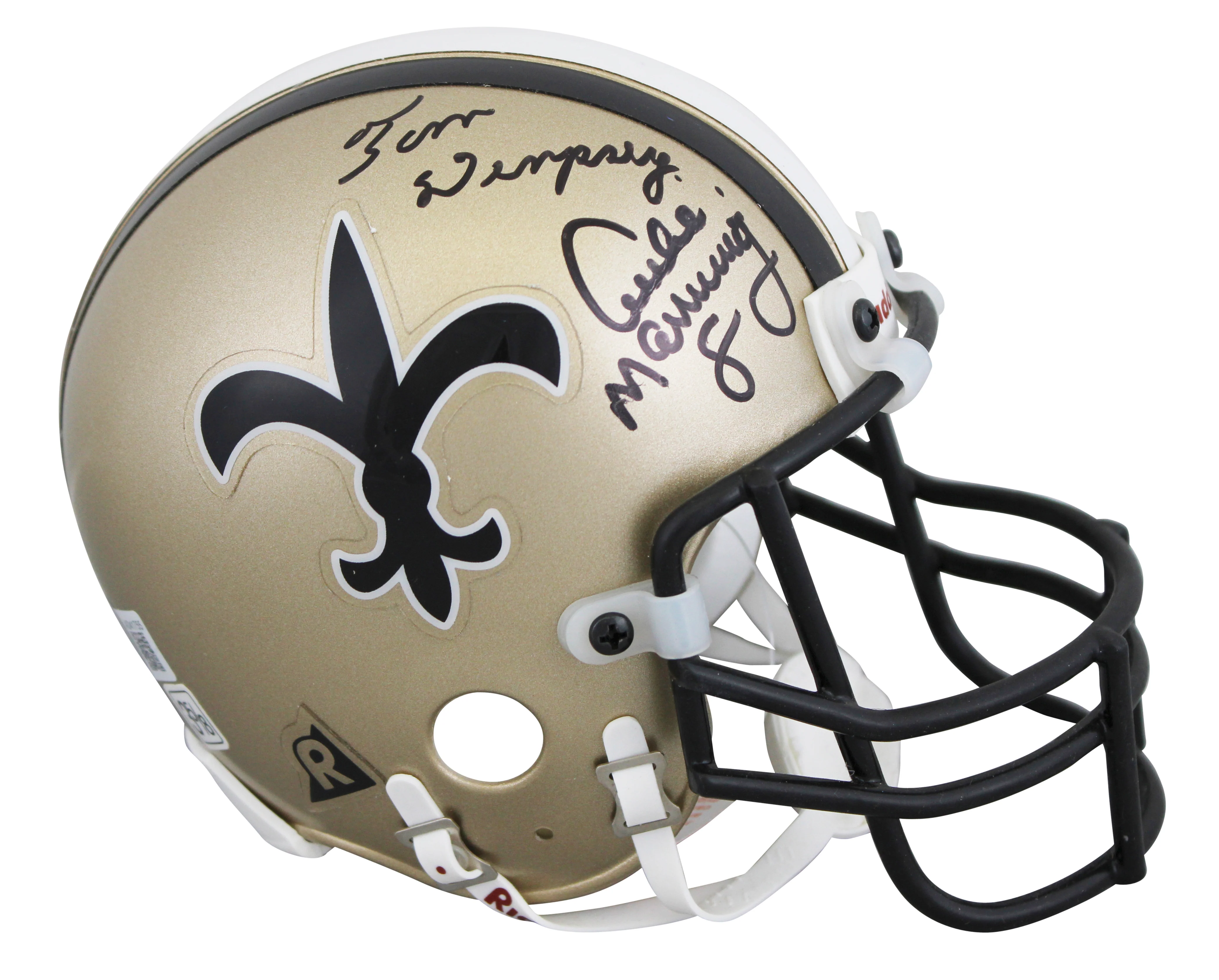 Saints Archie Manning & Tom Dempsey Signed VSR4 Mini Helmet BAS #AD41755 - Image 2