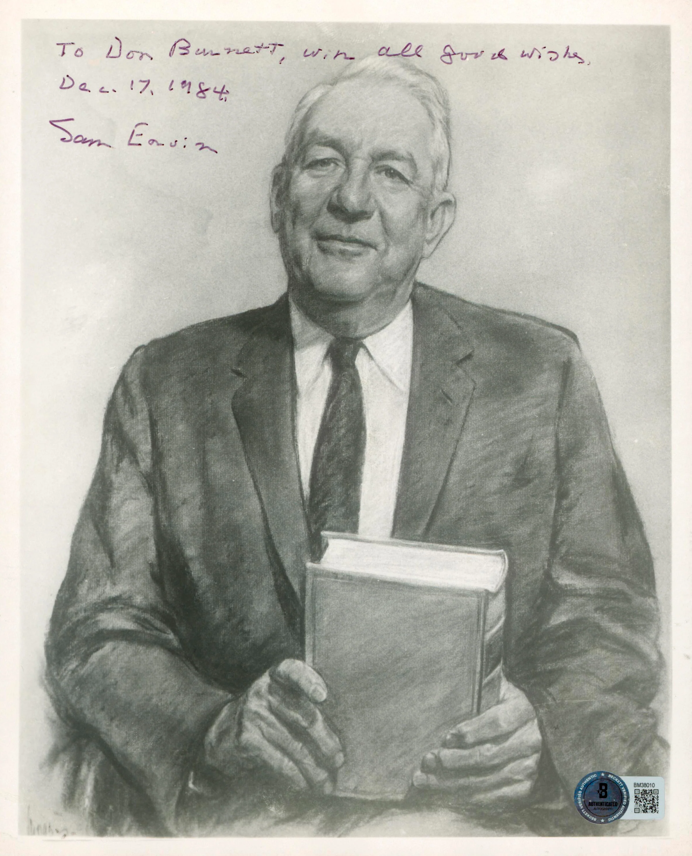 Sam Ervin "With all good wishes" Authentic Signed 8x10 Photo BAS #BM38010 - Image 2