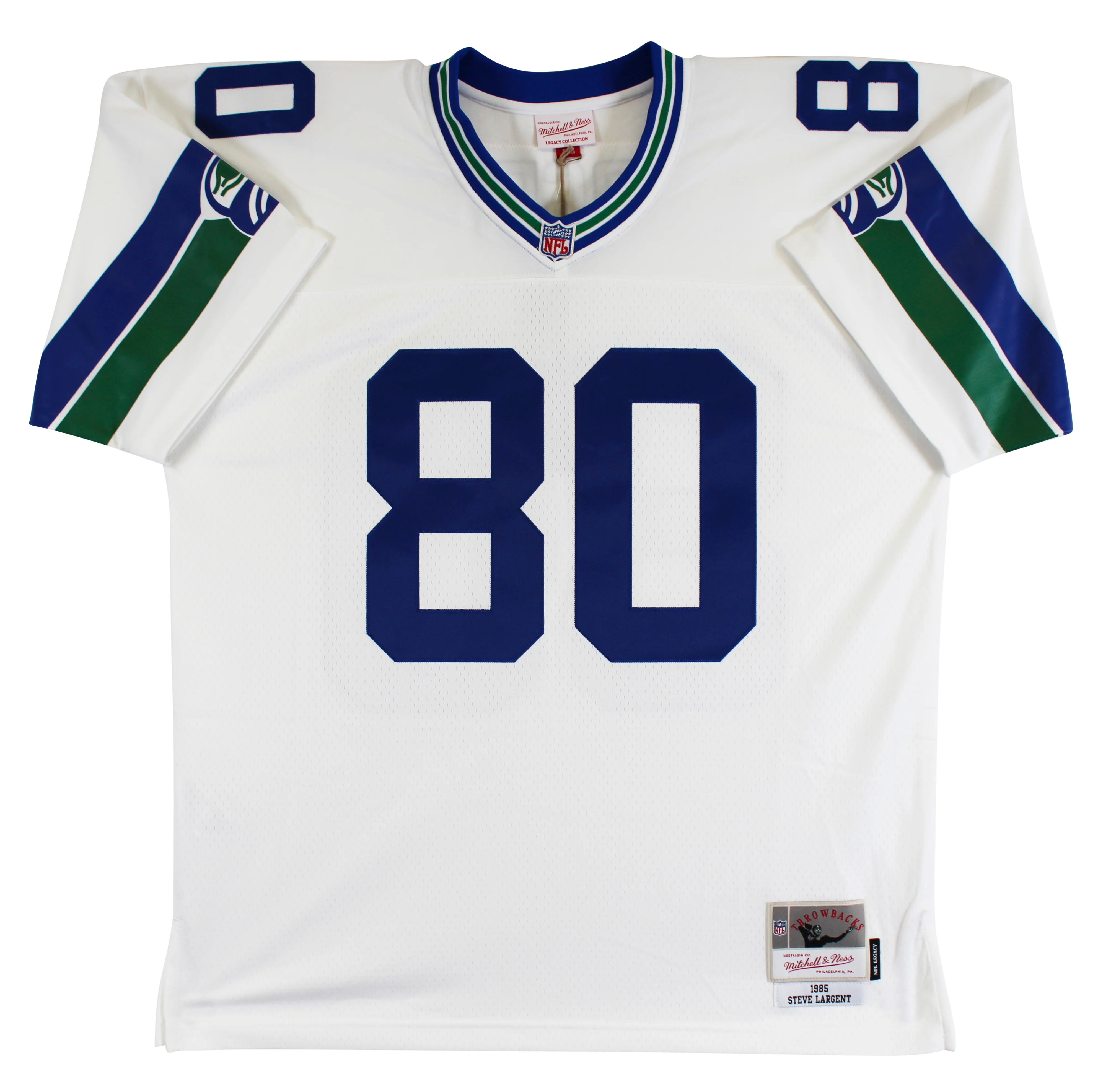 Seahawks Steve Largent "Career Stat" Signed White M&N TB Jersey BAS Witnessed - Image 5
