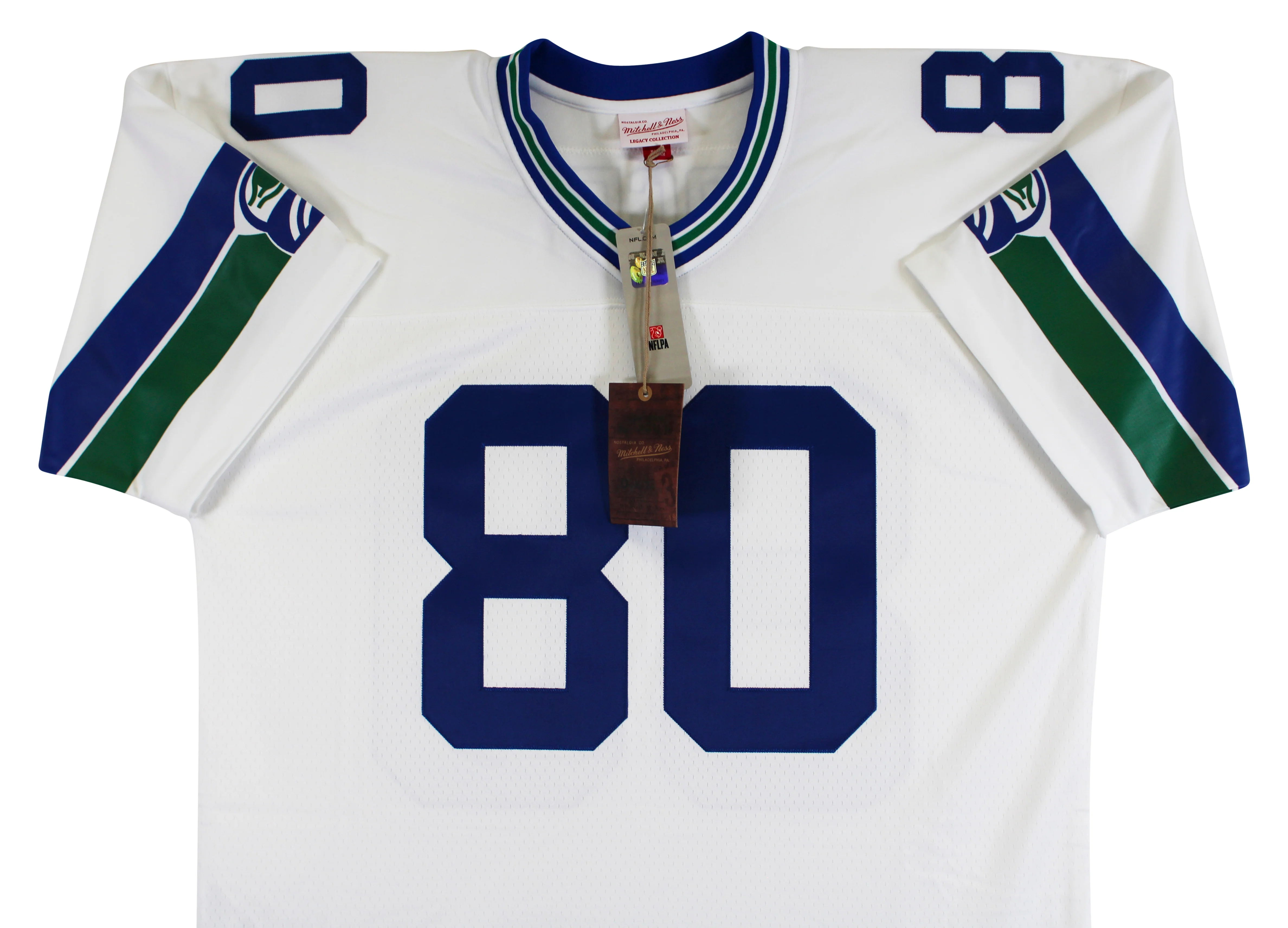 Seahawks Steve Largent "Career Stat" Signed White M&N TB Jersey BAS Witnessed - Image 6