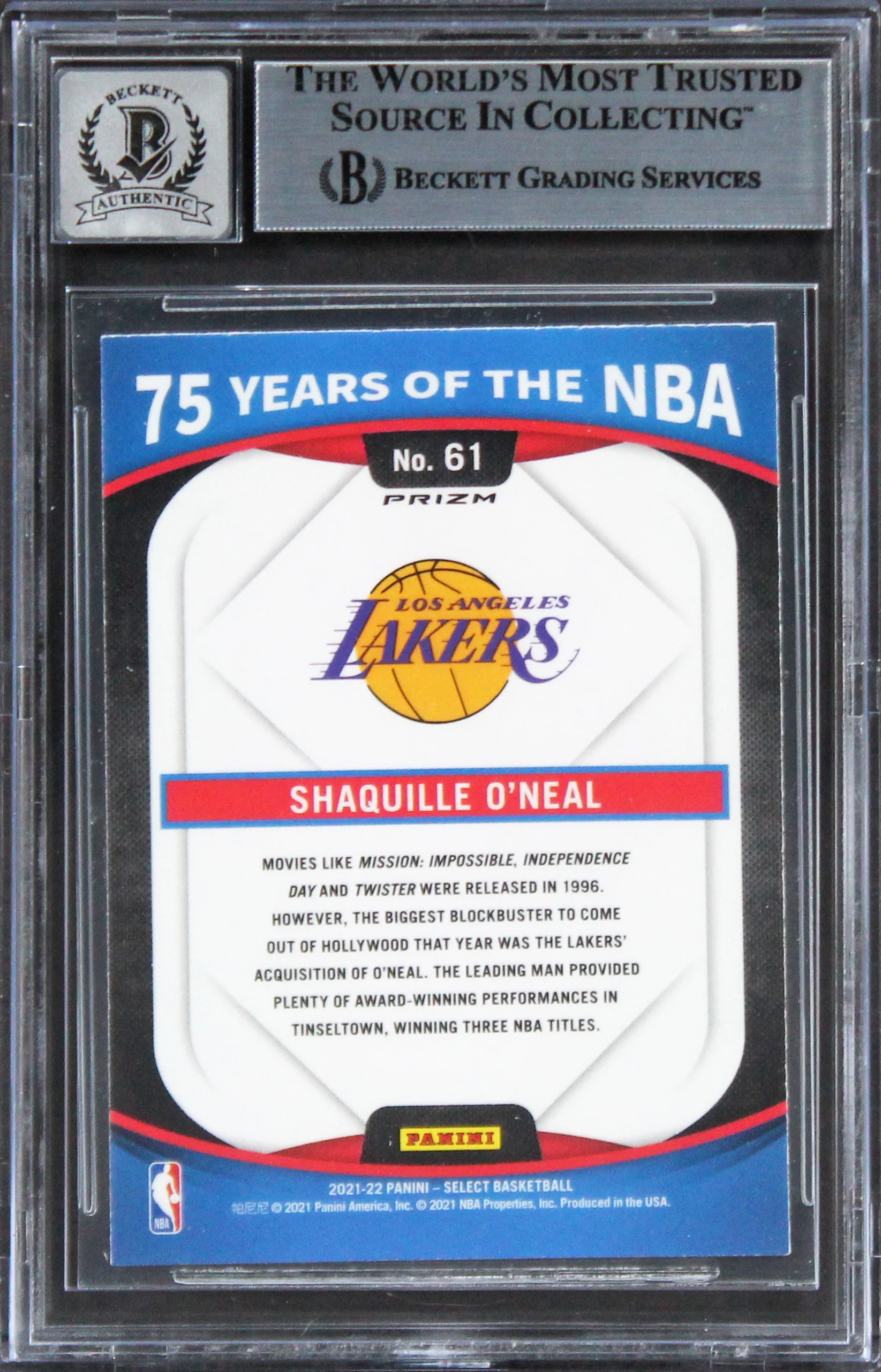 Shaquille O'Neal Signed '21 Panini Select Prizm Silver #61 Card Auto 10 BAS Slab - Image 3