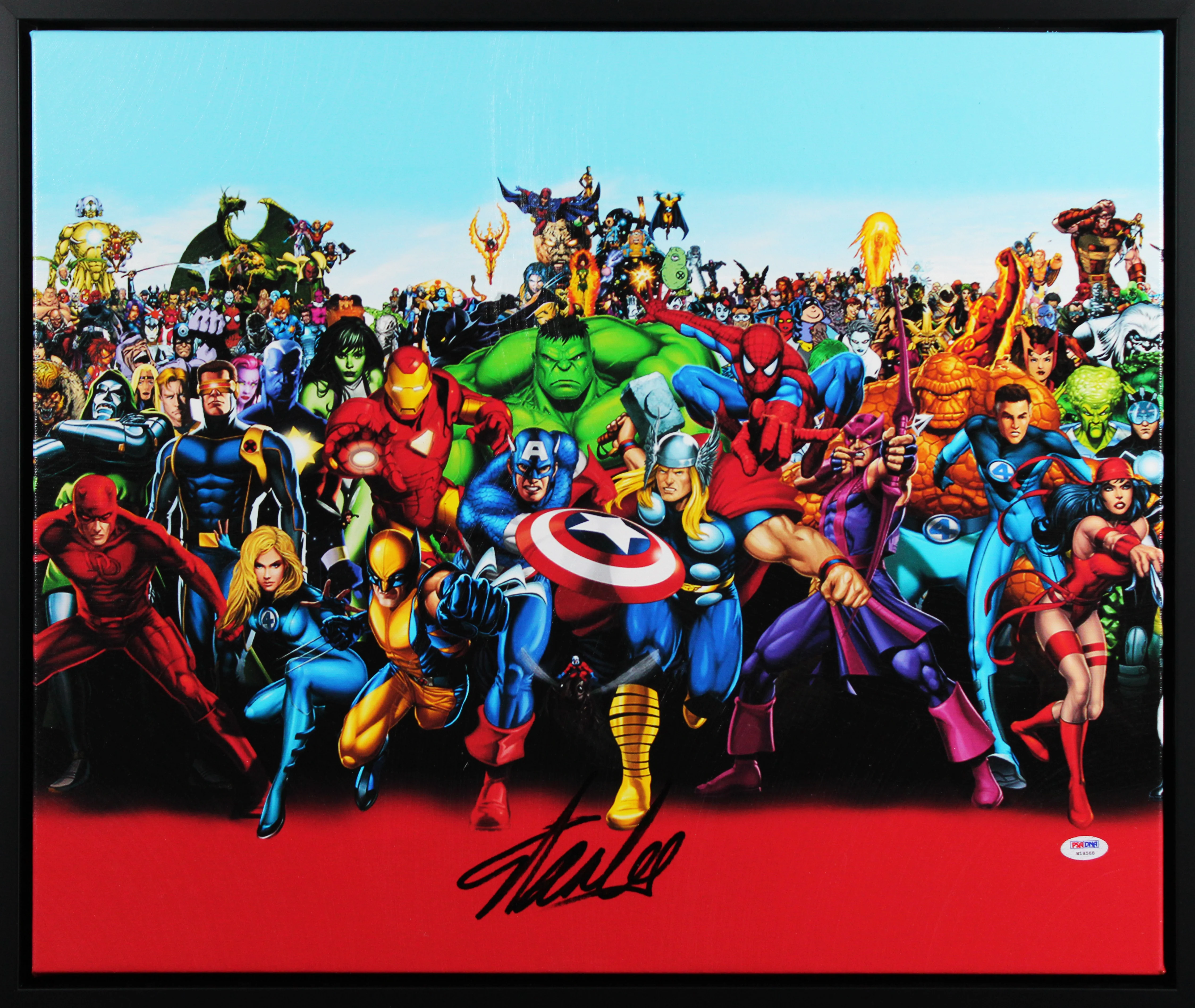 Stan Lee Marvel Authentic Signed & Framed 20x24 Marvel Cast Canvas PSA #W18588 - Image 2