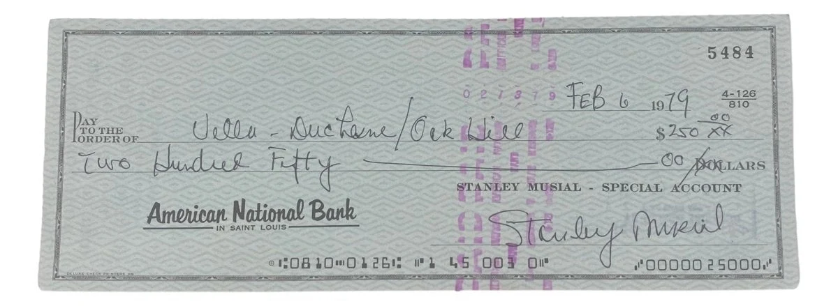 Stan Musial St. Louis Cardinals Signed Bank Check #5484 BAS - Image 5