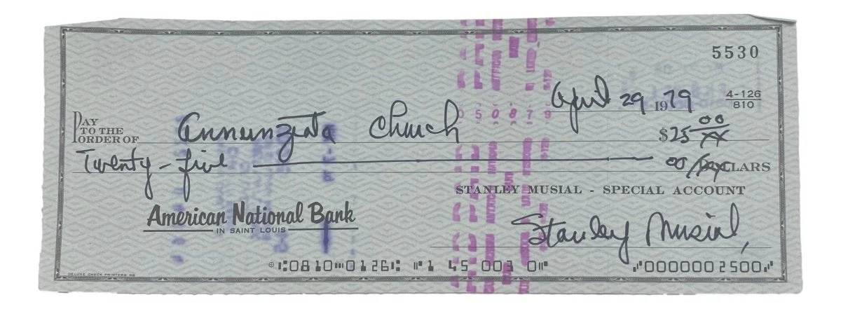 Stan Musial St. Louis Cardinals Signed Bank Check #5530 BAS