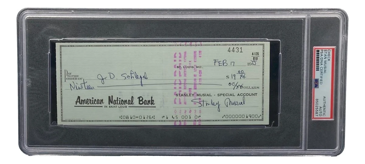 Stan Musial St. Louis Cardinals Signed Bank Check PSA/DNA 85025587